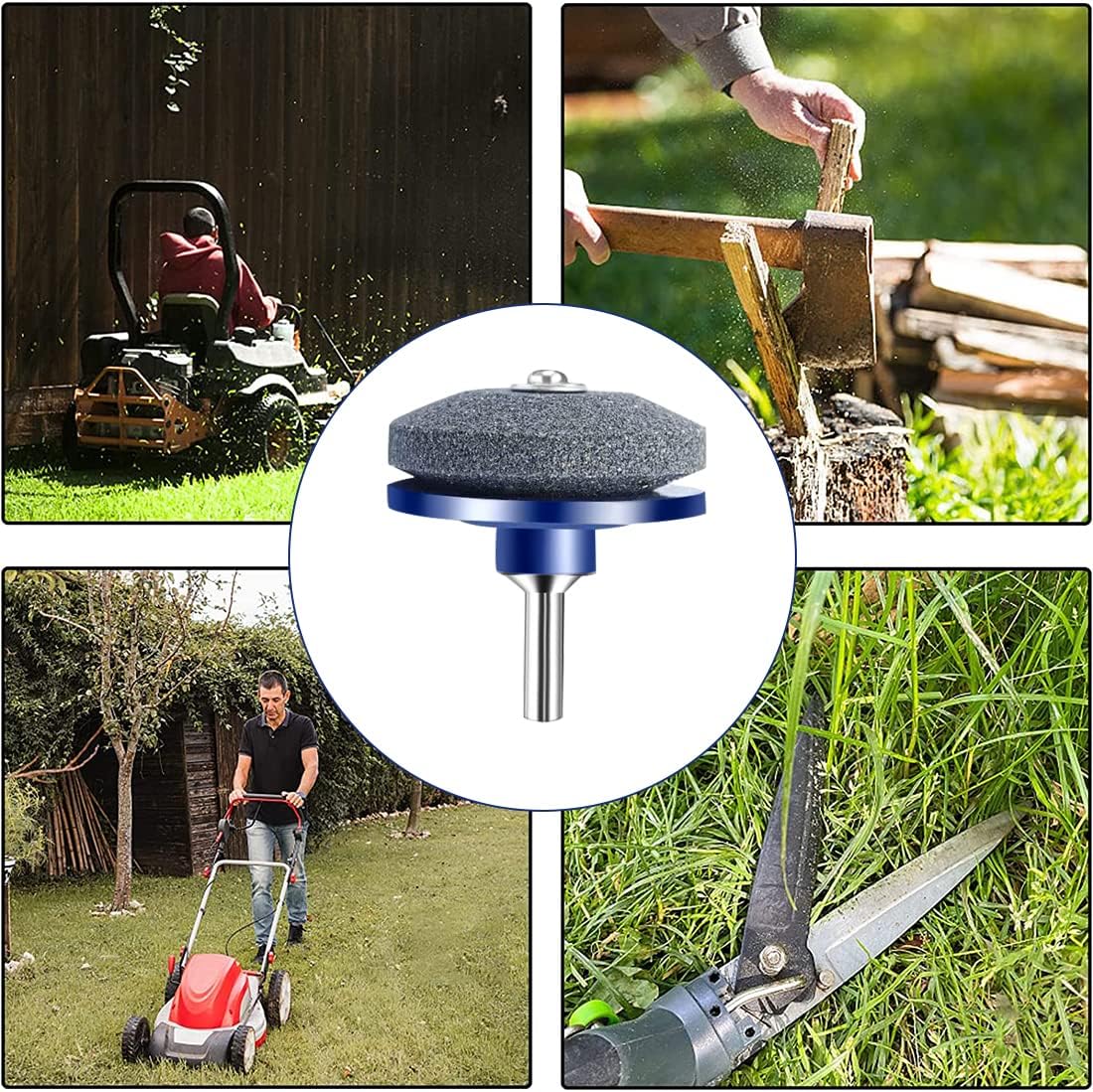 Lawnmower Blade Sharpener 4 Pack Rotary Lawn Mower Sharpener with Steel Backing, Universal Garden Tool Blade Sharpener for Power Drill Hand Drill