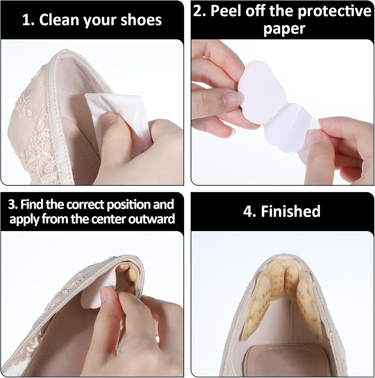 6 Pairs Heel Pads for Shoes, Soft Heel Grips Cushion Comfortable Heels Pads Cushion Protectors Inserts for Men Women Pain Relief, Improved Fit Loose Shoes, Comfort Protectors Black, Beige