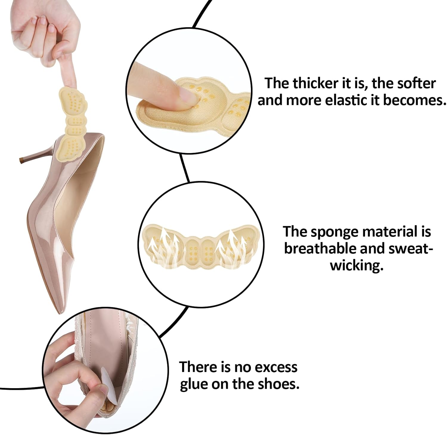 6 Pairs Heel Pads for Shoes, Soft Heel Grips Cushion Comfortable Heels Pads Cushion Protectors Inserts for Men Women Pain Relief, Improved Fit Loose Shoes, Comfort Protectors Black, Beige