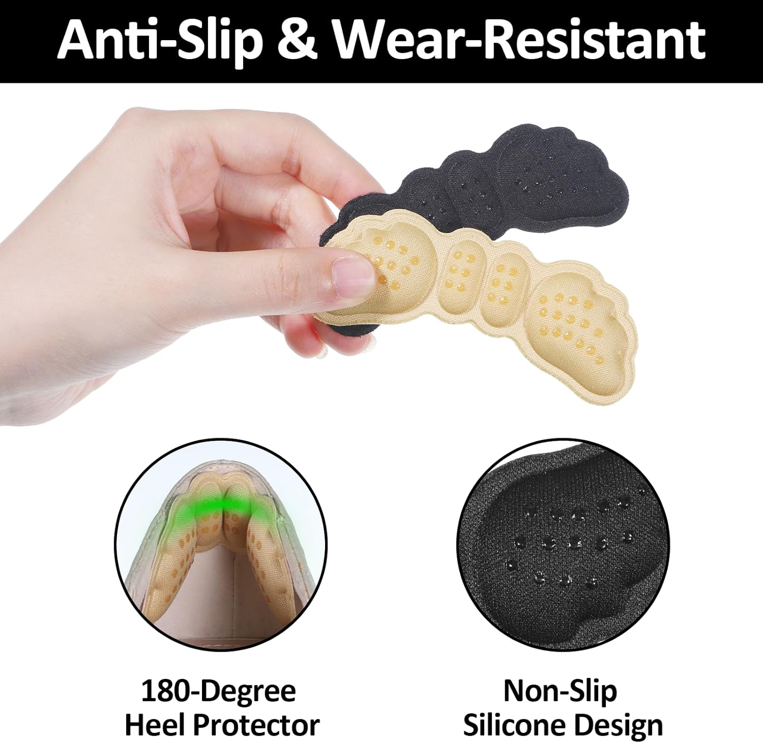 6 Pairs Heel Pads for Shoes, Soft Heel Grips Cushion Comfortable Heels Pads Cushion Protectors Inserts for Men Women Pain Relief, Improved Fit Loose Shoes, Comfort Protectors Black, Beige