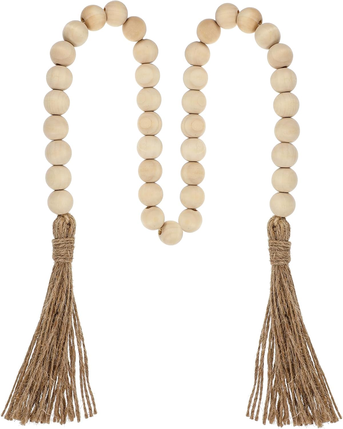 34in Farmhouse Wood Beads Garland with Tassels, Decorative Bead Home Decor Wooden Beads Garland Country Room Hanging for Wood Entryway Table, Shelf, Tray, Curtain Decor Beige
