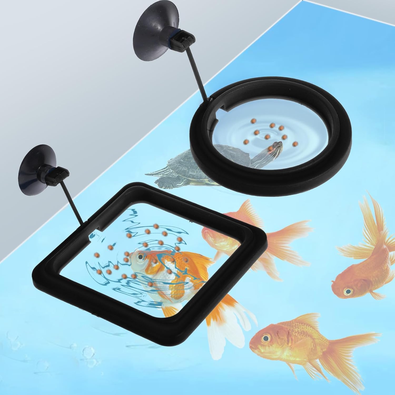 2 PCS Fish Feeding Ring, Aquarium Feeding Ring Automatic Goldfish Tank Feeder Dispenser Auto Live Betta Fish Vacation Feeder Floating Food Accessories for Turtle, Coral, Goldfish Black