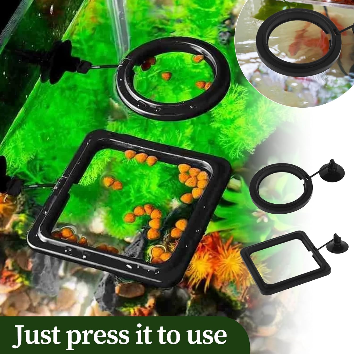 2 PCS Fish Feeding Ring, Aquarium Feeding Ring Automatic Goldfish Tank Feeder Dispenser Auto Live Betta Fish Vacation Feeder Floating Food Accessories for Turtle, Coral, Goldfish Black
