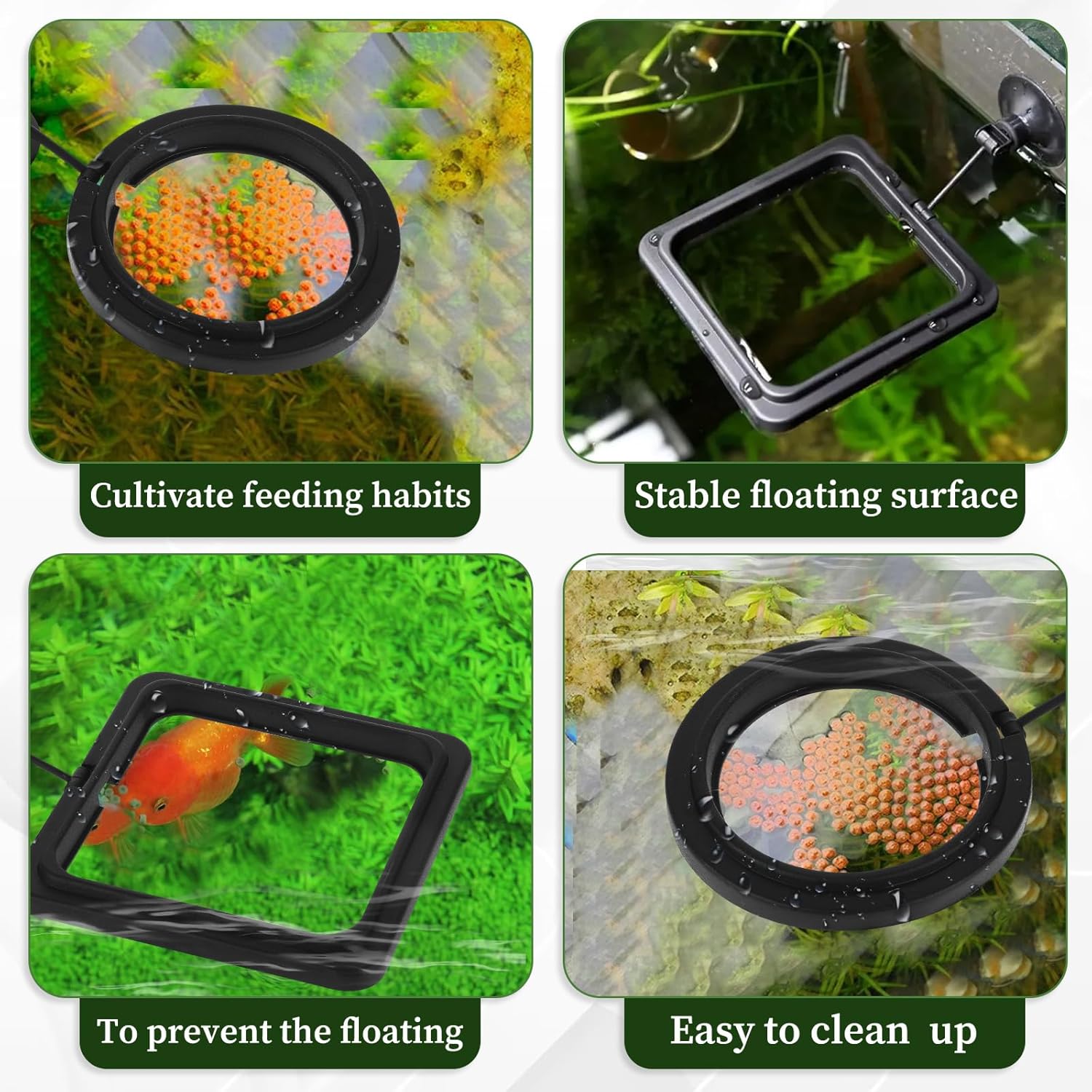 2 PCS Fish Feeding Ring, Aquarium Feeding Ring Automatic Goldfish Tank Feeder Dispenser Auto Live Betta Fish Vacation Feeder Floating Food Accessories for Turtle, Coral, Goldfish Black