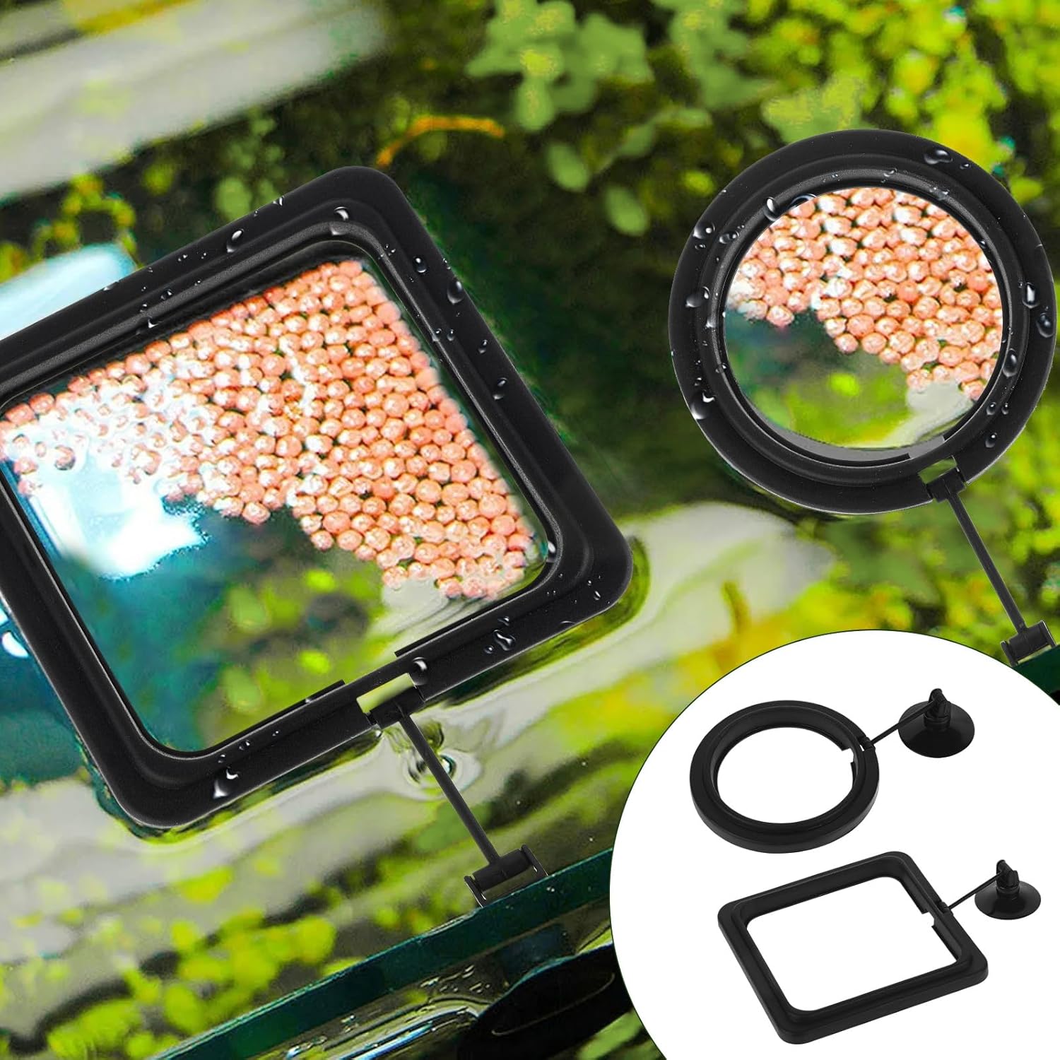 2 PCS Fish Feeding Ring, Aquarium Feeding Ring Automatic Goldfish Tank Feeder Dispenser Auto Live Betta Fish Vacation Feeder Floating Food Accessories for Turtle, Coral, Goldfish Black