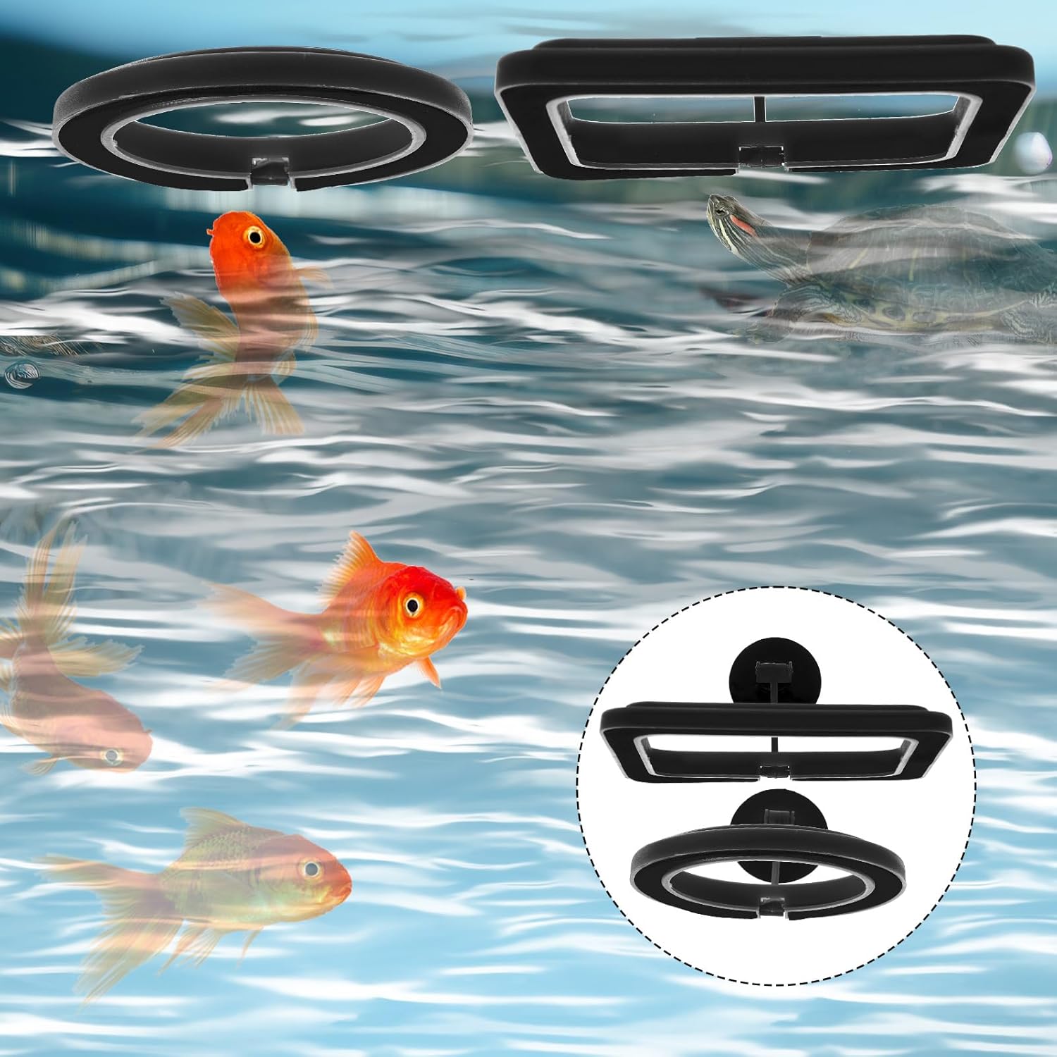 2 PCS Fish Feeding Ring, Aquarium Feeding Ring Automatic Goldfish Tank Feeder Dispenser Auto Live Betta Fish Vacation Feeder Floating Food Accessories for Turtle, Coral, Goldfish Black