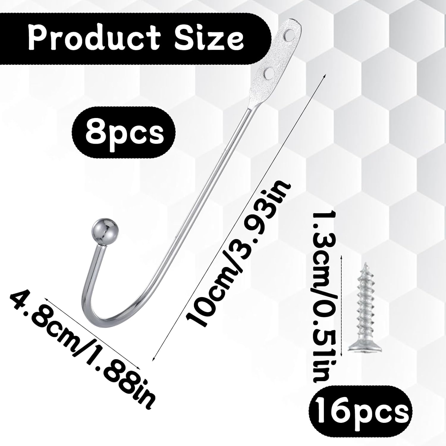 8 Pcs Metal Curtain Holdbacks, Curtain Tiebacks Wall Mounted Curtains Hooks Decorative Drapery Tie Backs Retro Window Hook with Screws for Drapes, Home Decor Silver
