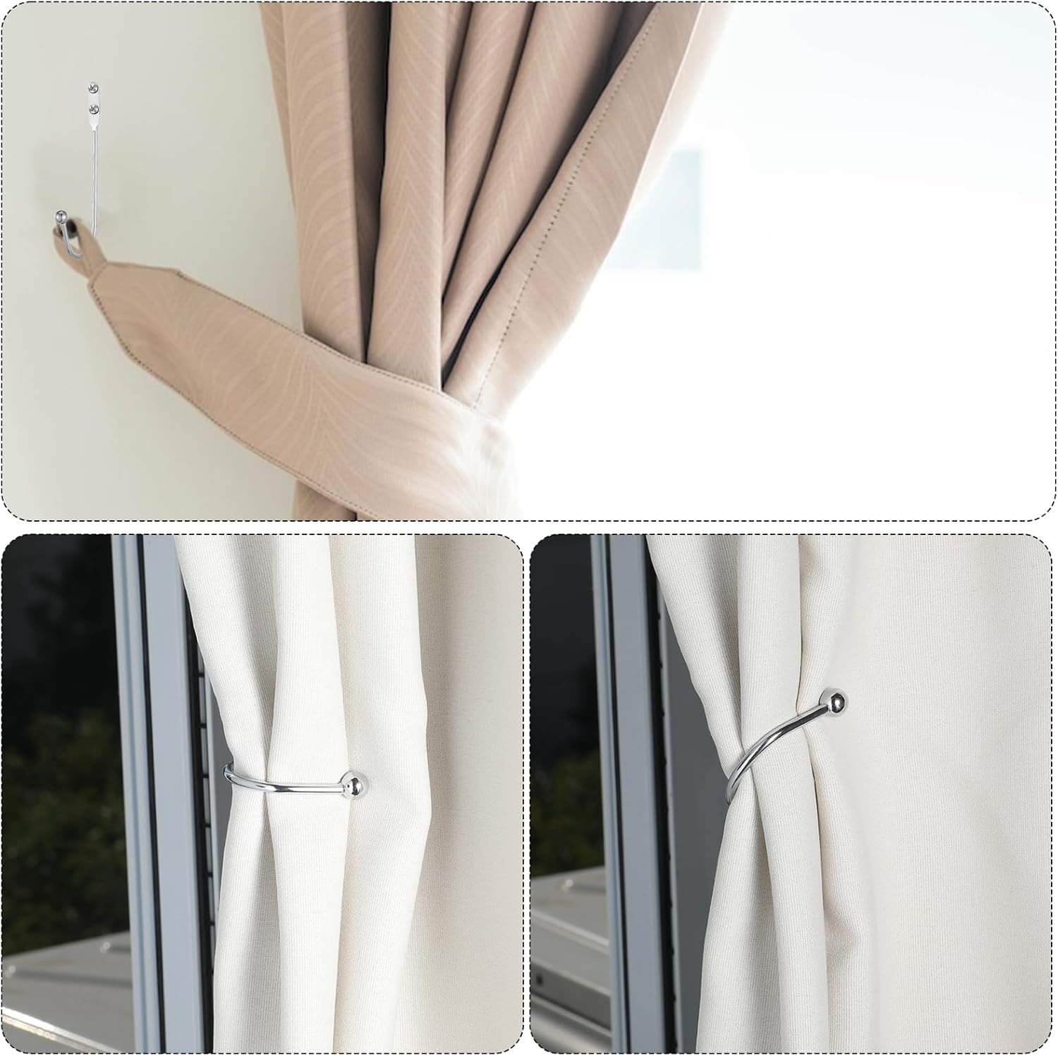 8 Pcs Metal Curtain Holdbacks, Curtain Tiebacks Wall Mounted Curtains Hooks Decorative Drapery Tie Backs Retro Window Hook with Screws for Drapes, Home Decor Silver
