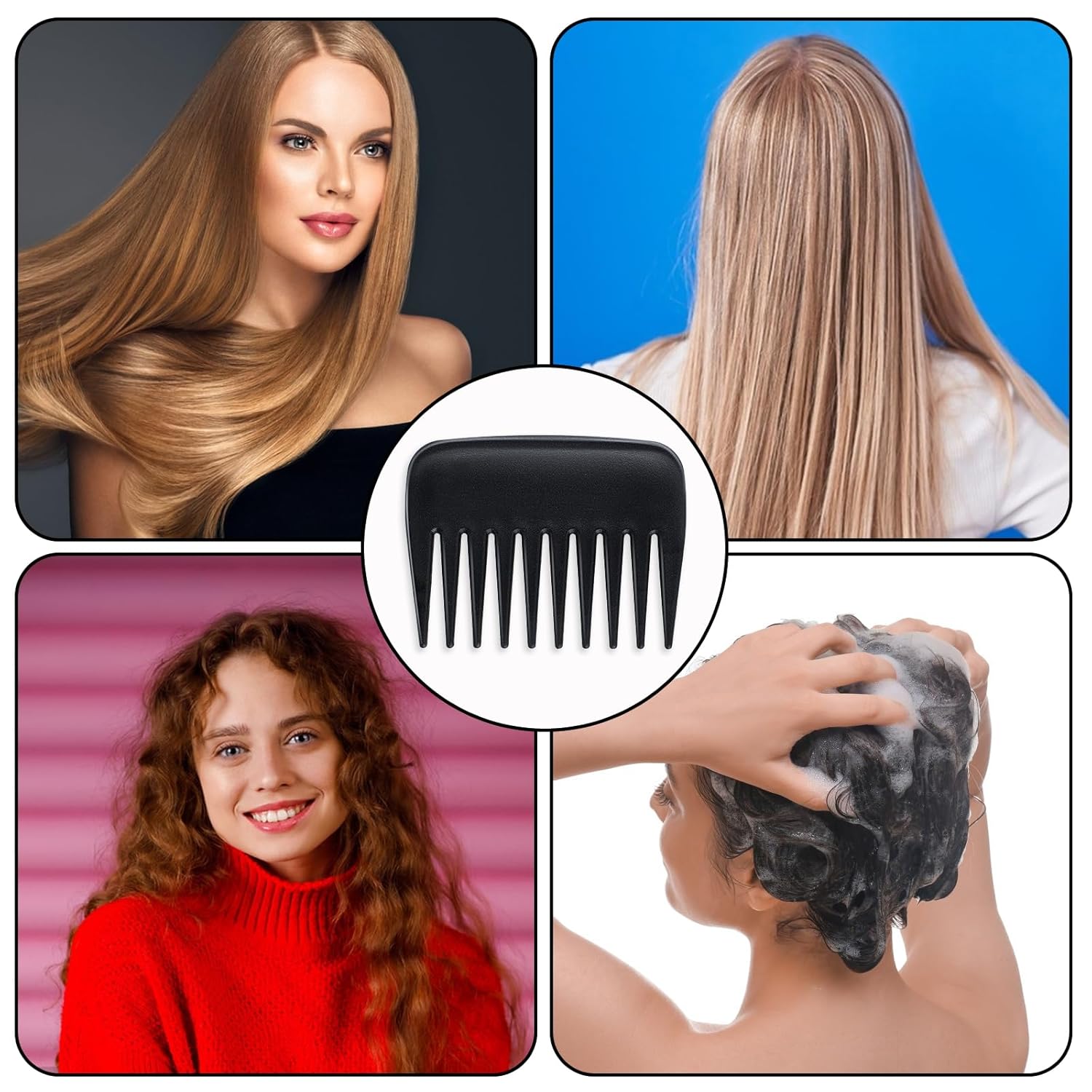 2 Pcs Wide Tooth Comb, Pocket Small Travel Mini Curly Hair Comb Wallet Shower Styling Comb Suitable for Women and Men Straight, Curly Hair, Wet and Dry Hair for Travel and Home Use, Black