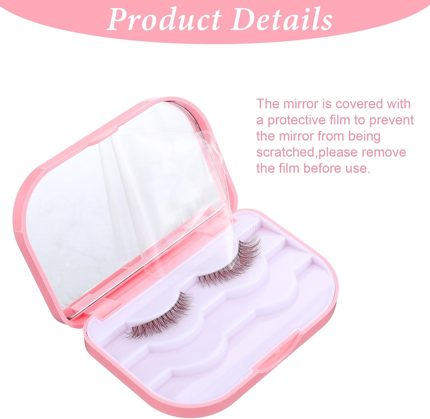Eyelash Storage Case, 3 Layer Lash Case Makeup Storage Box with Makeup Mirror Empty Travel Cases Cosmetic Organizer Box Fake Eyelash Container Lash Packaging Pink