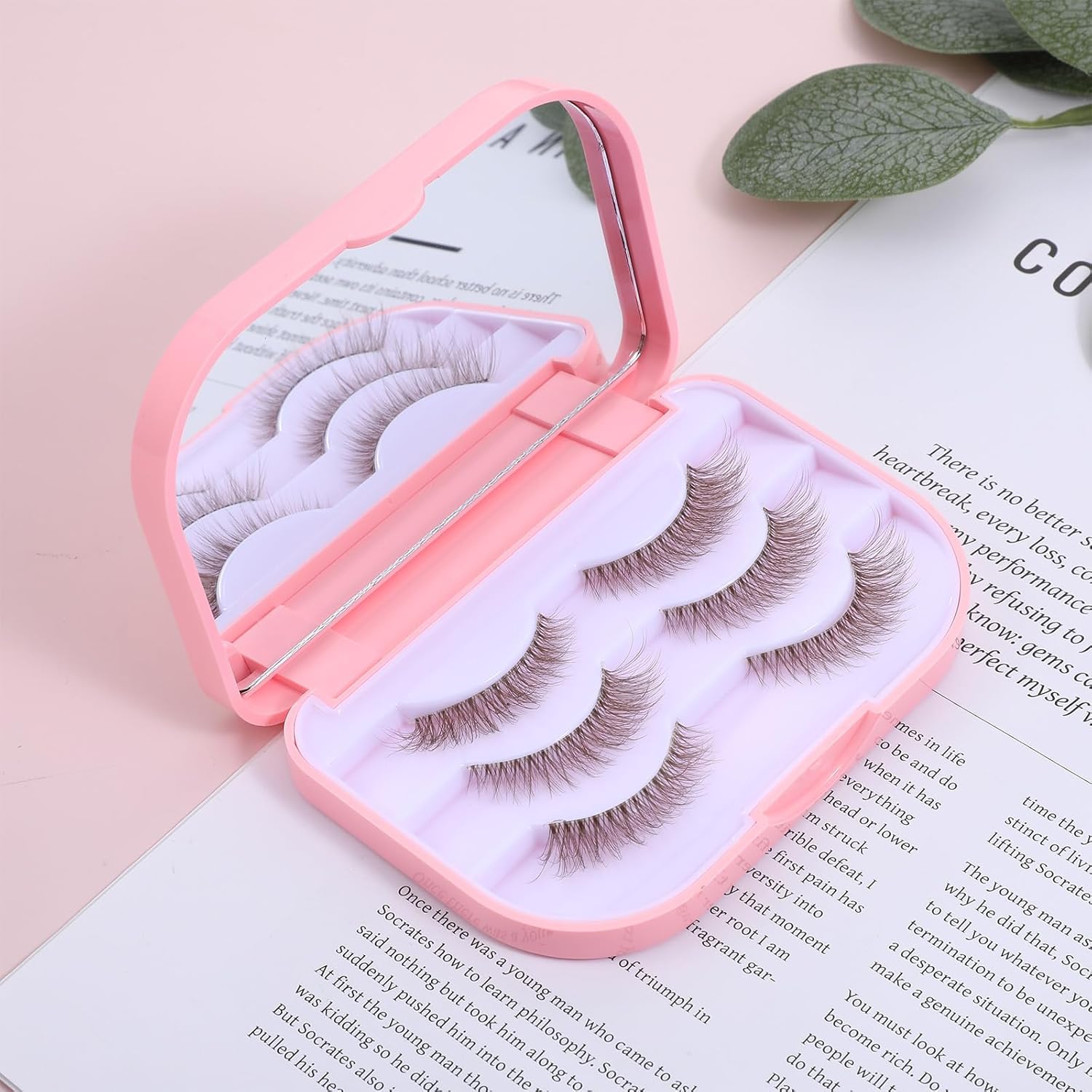 Eyelash Storage Case, 3 Layer Lash Case Makeup Storage Box with Makeup Mirror Empty Travel Cases Cosmetic Organizer Box Fake Eyelash Container Lash Packaging Pink