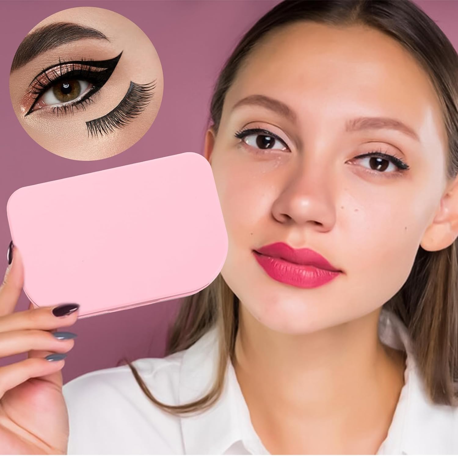 Eyelash Storage Case, 3 Layer Lash Case Makeup Storage Box with Makeup Mirror Empty Travel Cases Cosmetic Organizer Box Fake Eyelash Container Lash Packaging Pink
