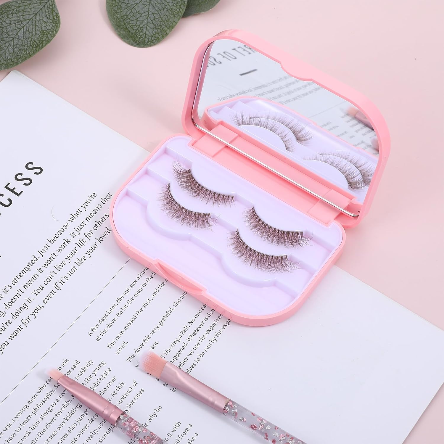 Eyelash Storage Case, 3 Layer Lash Case Makeup Storage Box with Makeup Mirror Empty Travel Cases Cosmetic Organizer Box Fake Eyelash Container Lash Packaging Pink