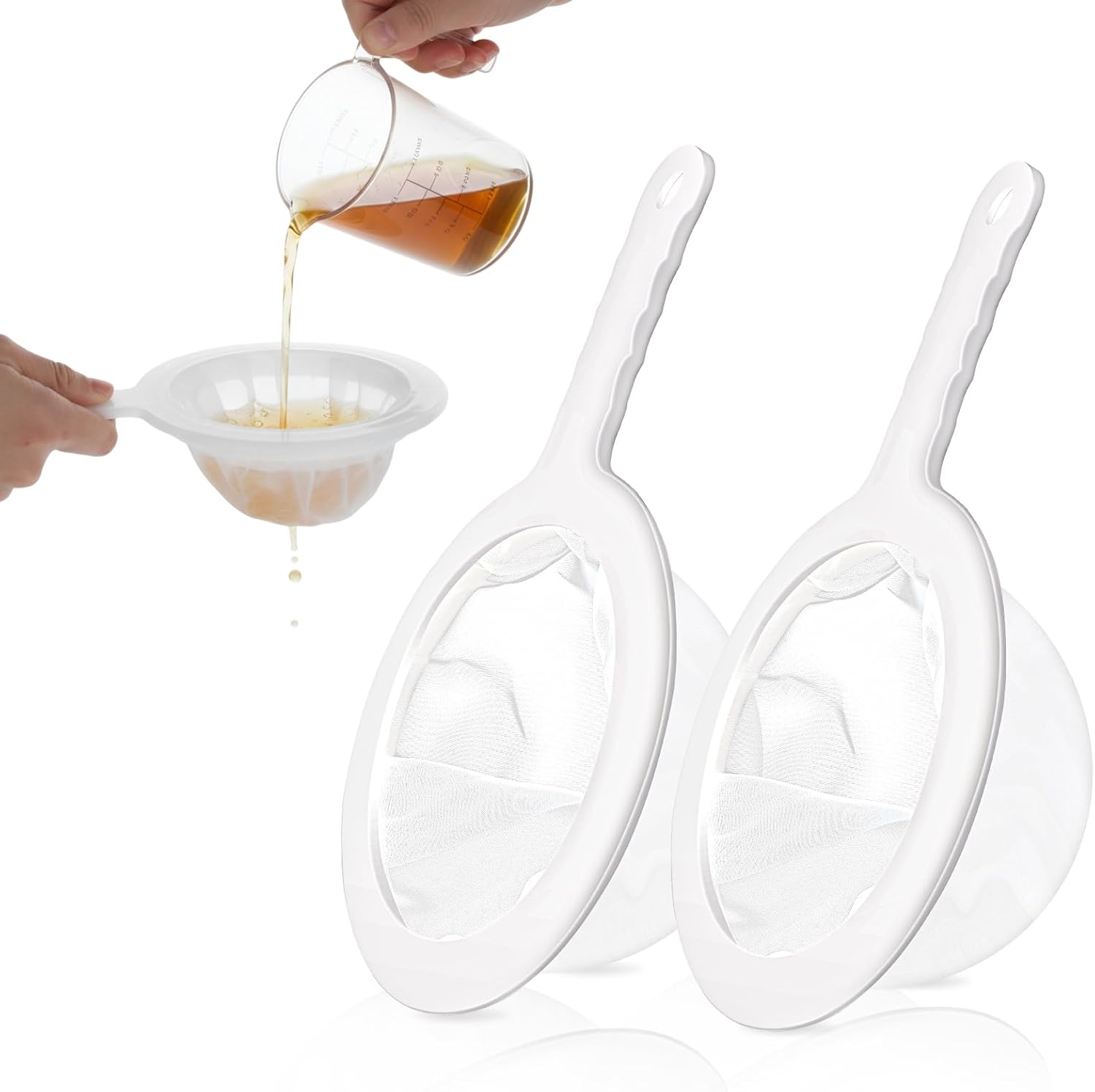 2 Pcs Plastic Fine Mesh Strainer, Nylon Ultra-Fine Juice Strainer Fine Mesh Sieve Small Coffee Strainers with Handle Mini Brine Shrimp Separation Net for Nut Milk, Yogurt, Honey, Wine 300/400 Mesh