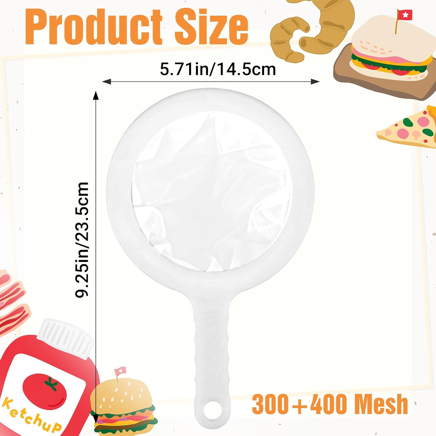 2 Pcs Plastic Fine Mesh Strainer, Nylon Ultra-Fine Juice Strainer Fine Mesh Sieve Small Coffee Strainers with Handle Mini Brine Shrimp Separation Net for Nut Milk, Yogurt, Honey, Wine 300/400 Mesh