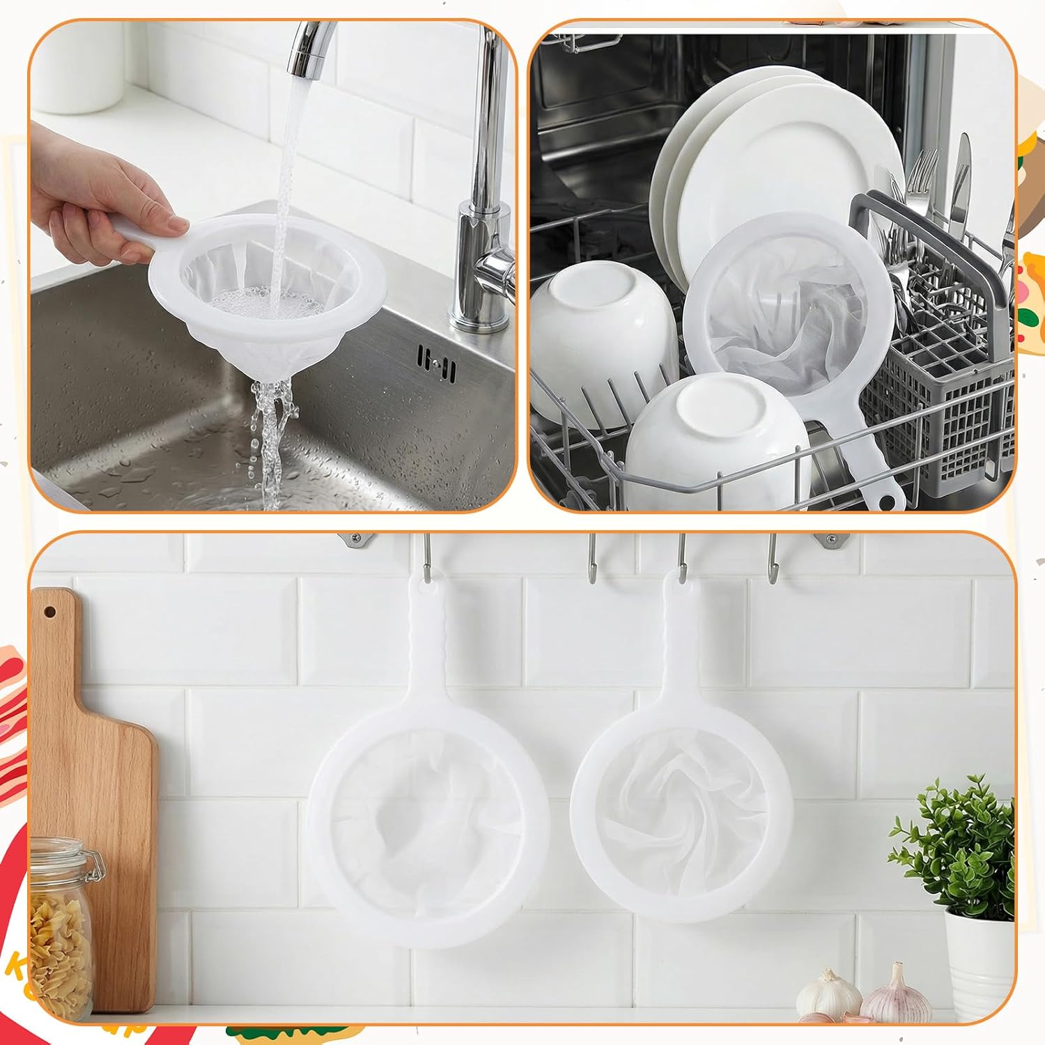 2 Pcs Plastic Fine Mesh Strainer, Nylon Ultra-Fine Juice Strainer Fine Mesh Sieve Small Coffee Strainers with Handle Mini Brine Shrimp Separation Net for Nut Milk, Yogurt, Honey, Wine 300/400 Mesh