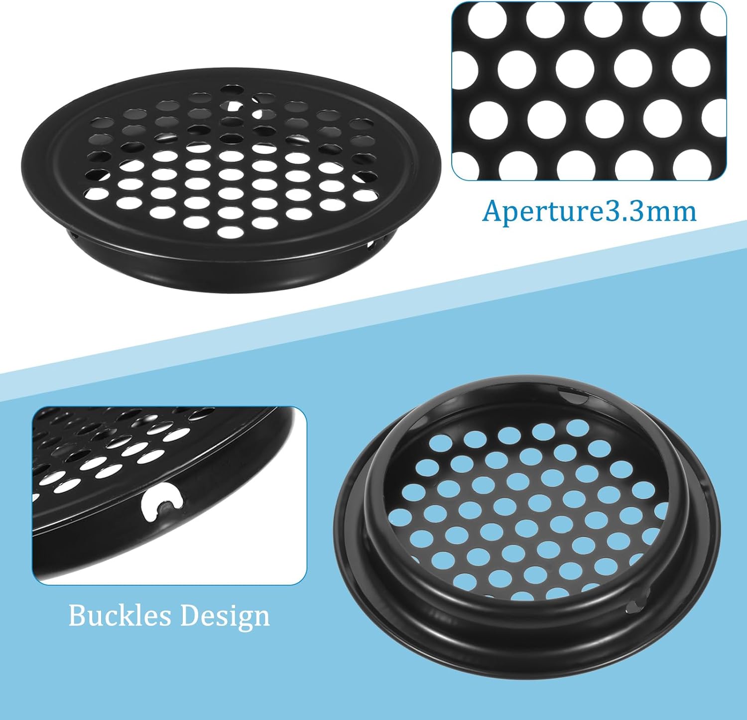 Soffit Vents Round Vent Cover, 6 Pcs 53mm/ 2inch Air Vents Stainless Steel Black Soffit Louver Vent Mesh Hole for Kitchen Bathroom Wardrobe Cabinet