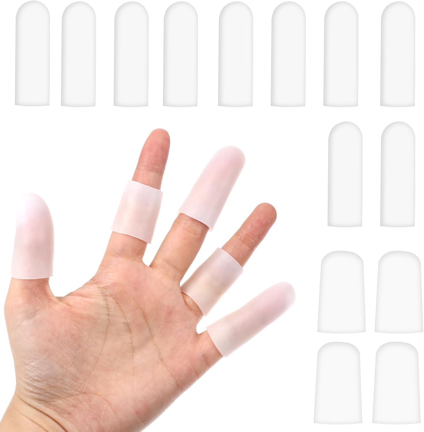 14 Pcs Silicone Finger Protectors, Waterproof Gel Thumb Small Finger Cot Protectors Stall Fingers Covers Shields Provide Relief for Fingers Cracking, Writing, Wounds 2 Size, White
