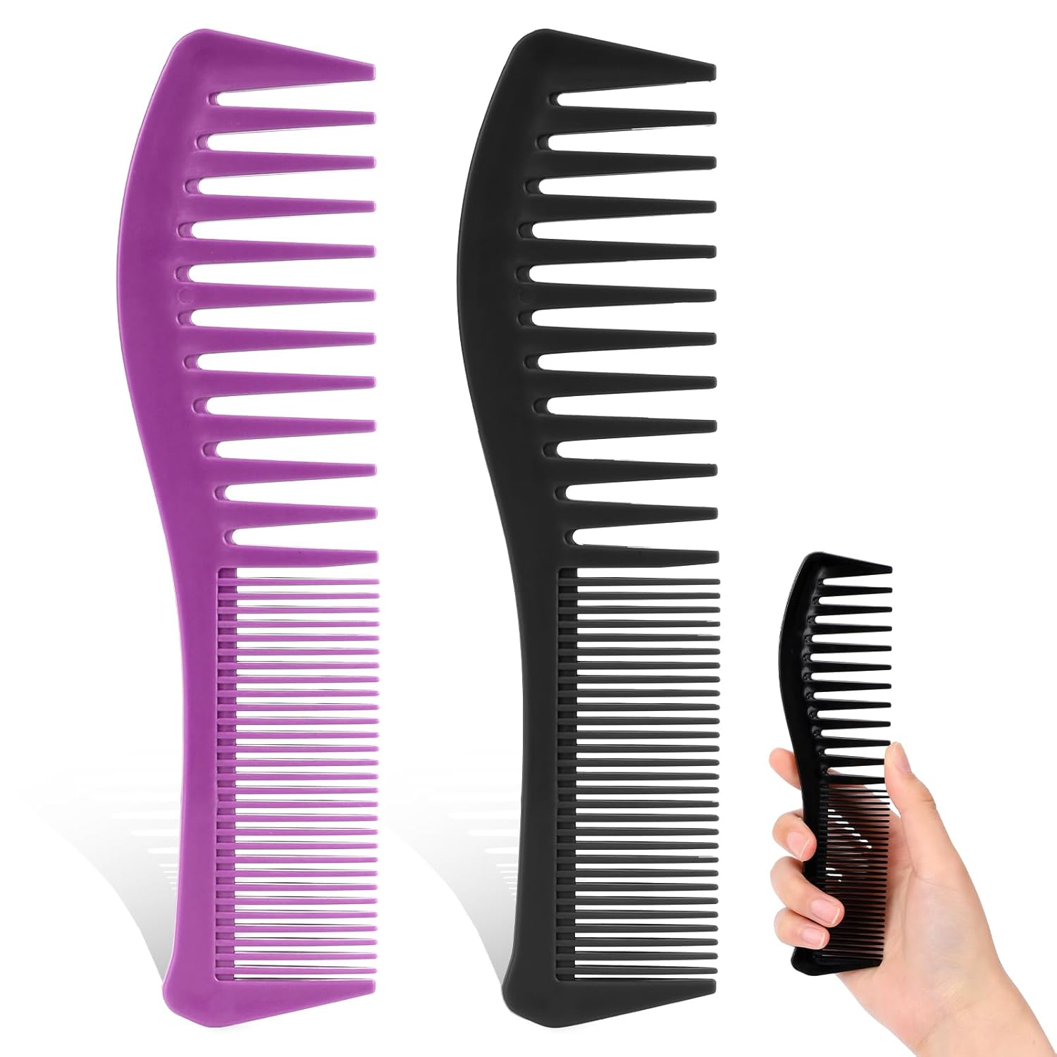 Plastic Comb All-Purpose Hair Grooming Set - 2 Pack Double-Sided Barber Combs, 7.1 inch Plastic for Men & Women - Wide & Fine Tooth for Professional Hairstyling Purple,Black