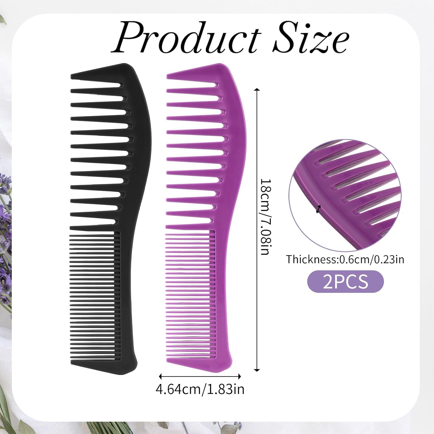 Plastic Comb All-Purpose Hair Grooming Set - 2 Pack Double-Sided Barber Combs, 7.1 inch Plastic for Men & Women - Wide & Fine Tooth for Professional Hairstyling Purple,Black
