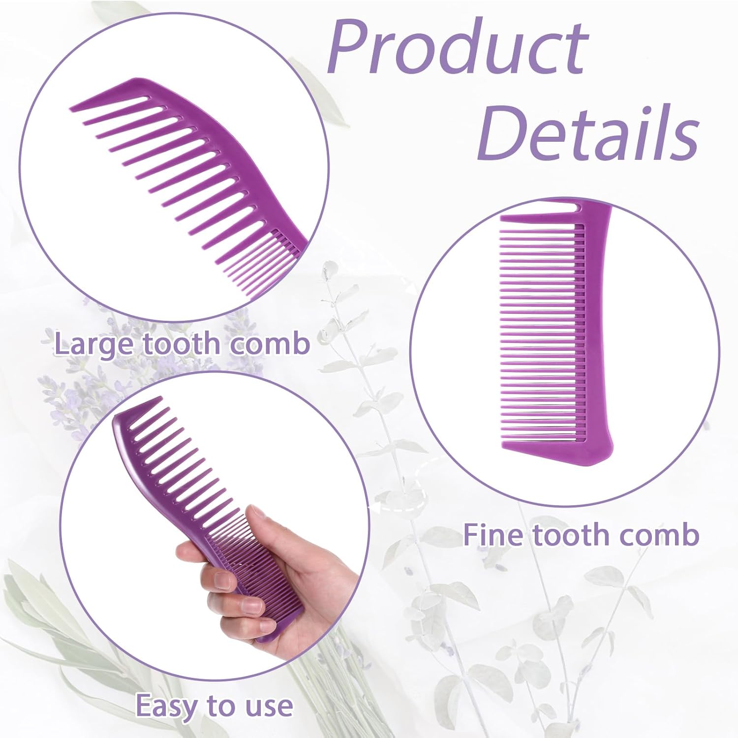 Plastic Comb All-Purpose Hair Grooming Set - 2 Pack Double-Sided Barber Combs, 7.1 inch Plastic for Men & Women - Wide & Fine Tooth for Professional Hairstyling Purple,Black