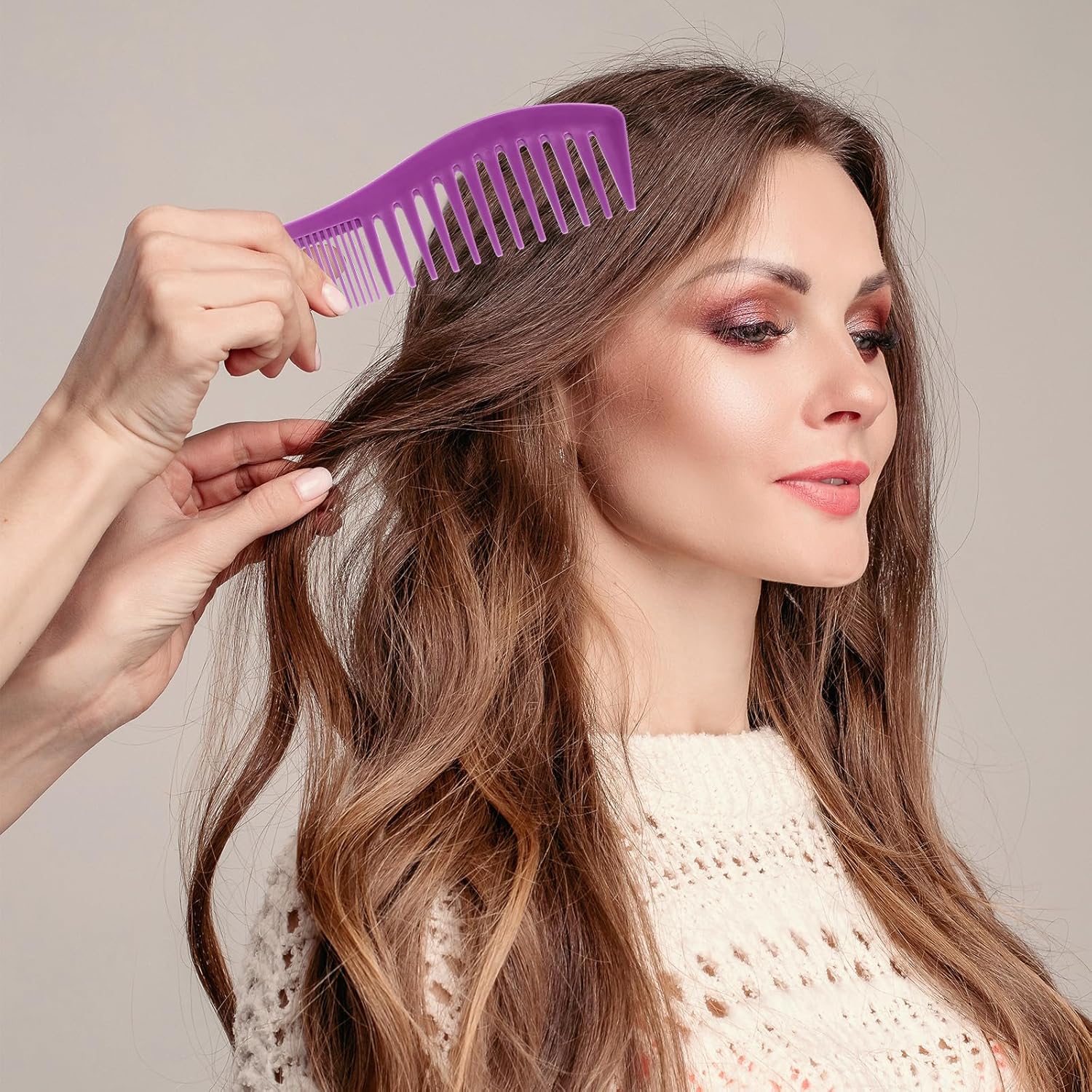 Plastic Comb All-Purpose Hair Grooming Set - 2 Pack Double-Sided Barber Combs, 7.1 inch Plastic for Men & Women - Wide & Fine Tooth for Professional Hairstyling Purple,Black