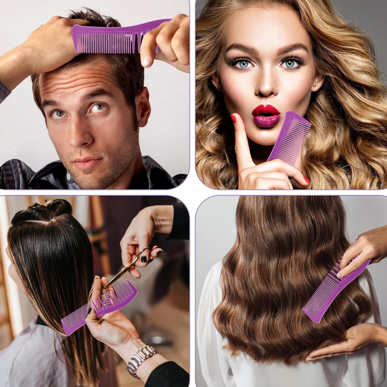 Plastic Comb All-Purpose Hair Grooming Set - 2 Pack Double-Sided Barber Combs, 7.1 inch Plastic for Men & Women - Wide & Fine Tooth for Professional Hairstyling Purple,Black