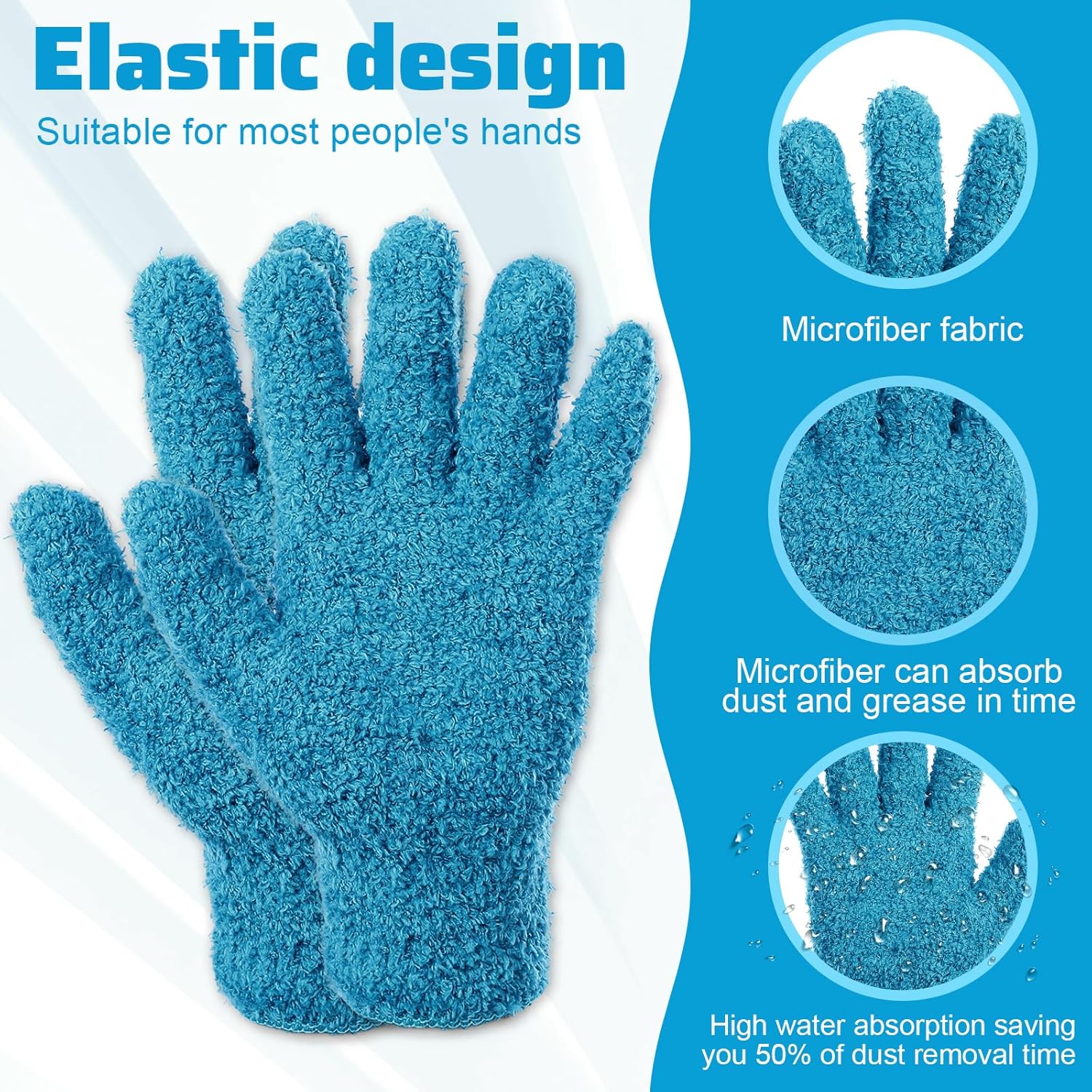 Microfiber Gloves for Plants Dusting Cleaning, Dusting Gloves for House Cleanings, Coral Fleece Cleaning Mittens Reusable Household Glove for Plants Cars Blinds Lamps Hard to Reach Corners Blue