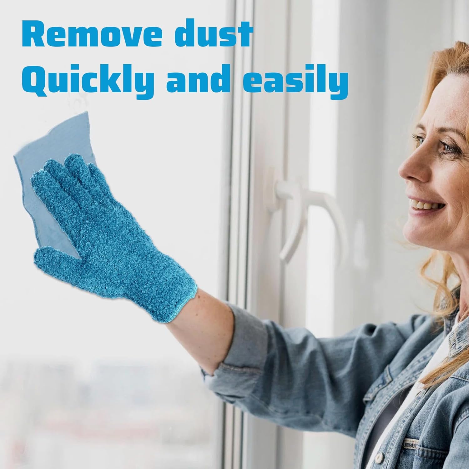 Microfiber Gloves for Plants Dusting Cleaning, Dusting Gloves for House Cleanings, Coral Fleece Cleaning Mittens Reusable Household Glove for Plants Cars Blinds Lamps Hard to Reach Corners Blue