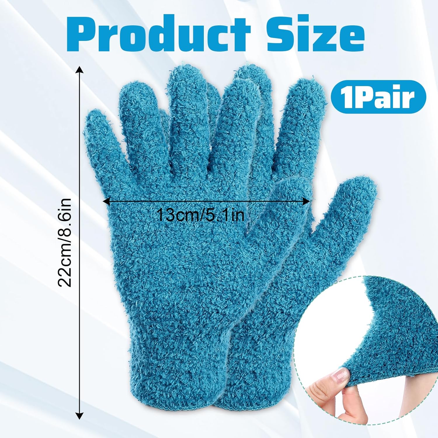 Microfiber Gloves for Plants Dusting Cleaning, Dusting Gloves for House Cleanings, Coral Fleece Cleaning Mittens Reusable Household Glove for Plants Cars Blinds Lamps Hard to Reach Corners Blue