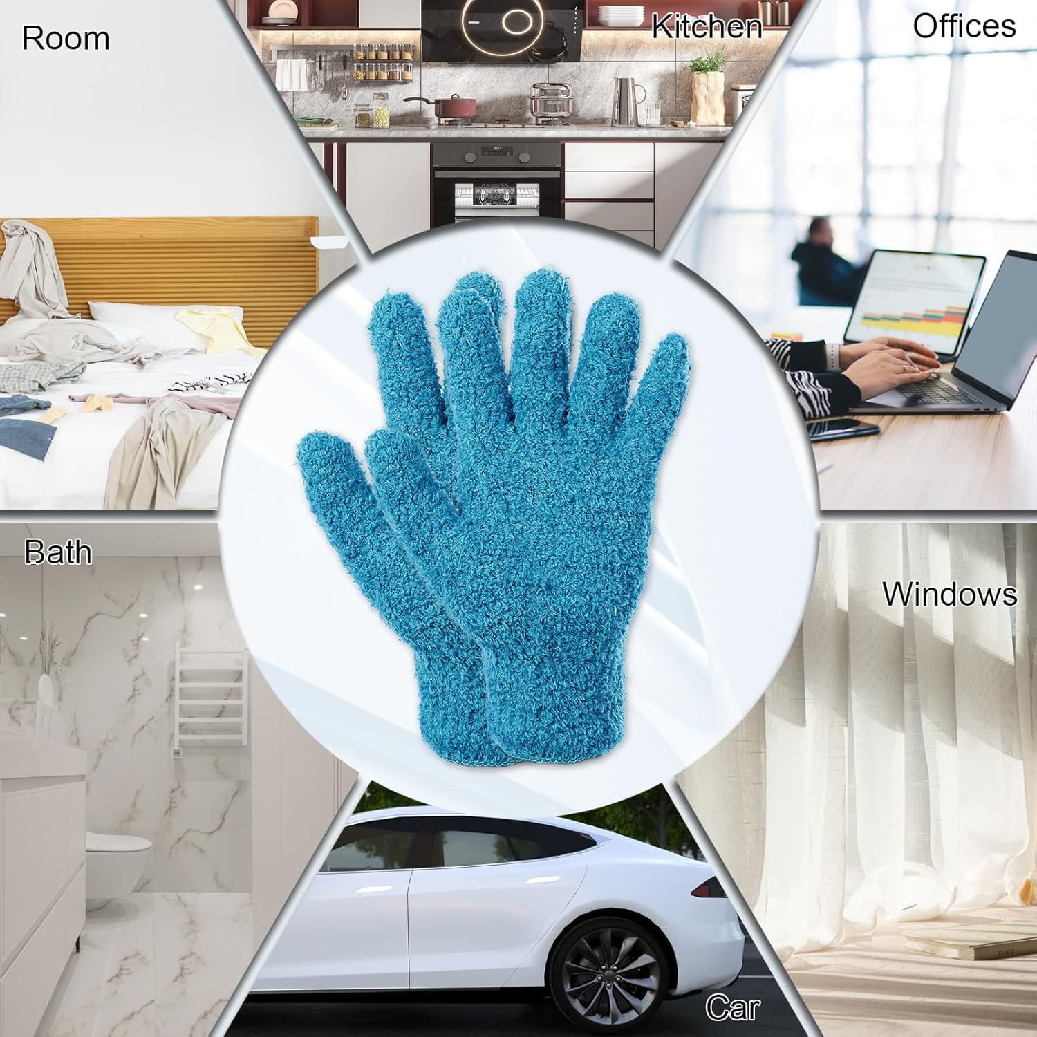 Microfiber Gloves for Plants Dusting Cleaning, Dusting Gloves for House Cleanings, Coral Fleece Cleaning Mittens Reusable Household Glove for Plants Cars Blinds Lamps Hard to Reach Corners Blue