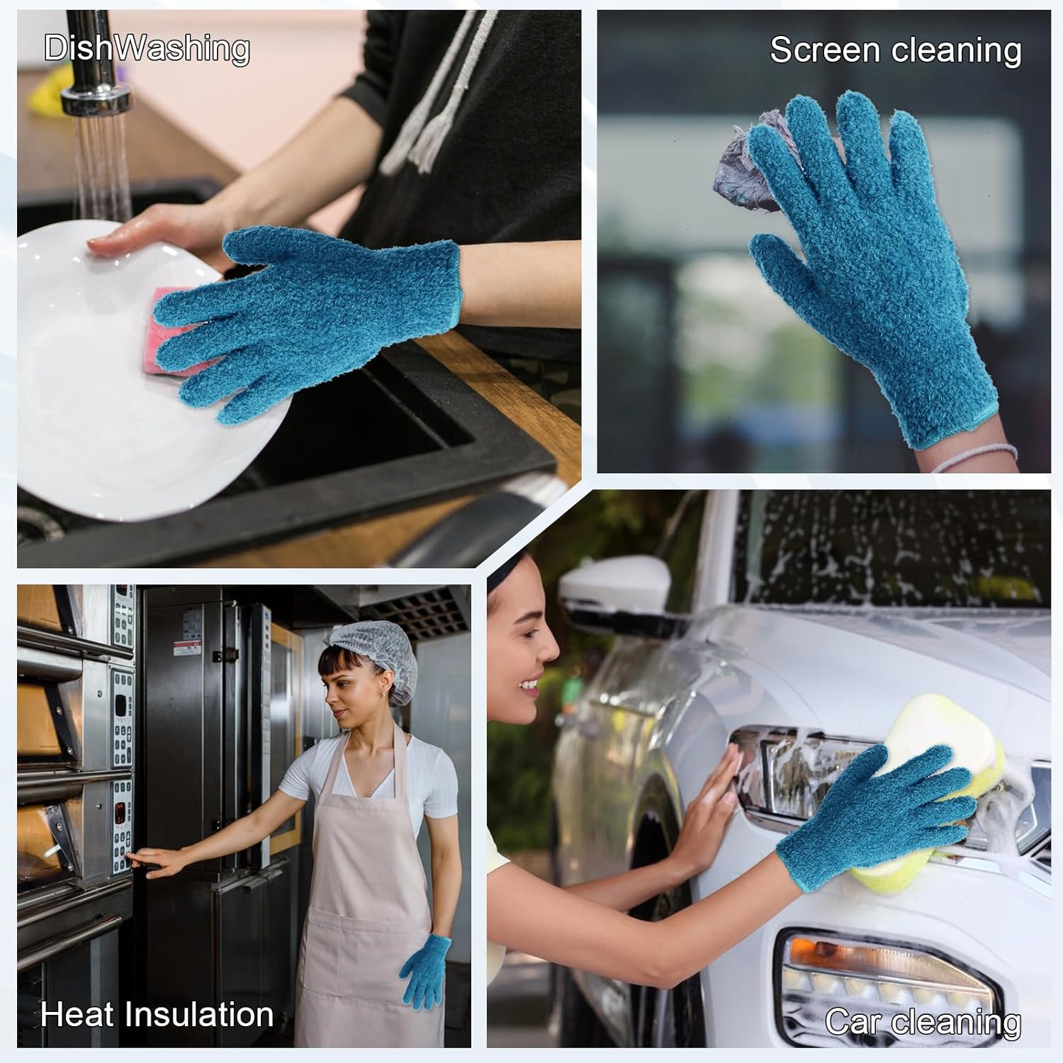 Microfiber Gloves for Plants Dusting Cleaning, Dusting Gloves for House Cleanings, Coral Fleece Cleaning Mittens Reusable Household Glove for Plants Cars Blinds Lamps Hard to Reach Corners Blue