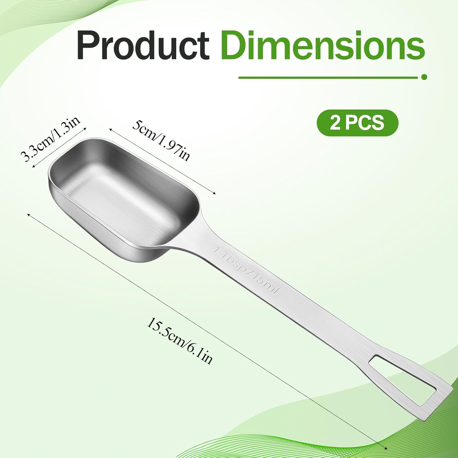 2 Pcs 1 Tablespoon, Stainless Steel Single Long Handle Measuring Spoon Scoop for Coffee Spices Tea Sugar, Dishwasher Safe Rust-Resistant Kitchen Gadgets for Cooking Baking 1tbsp, 3tsp, 15ml, 1/2oz
