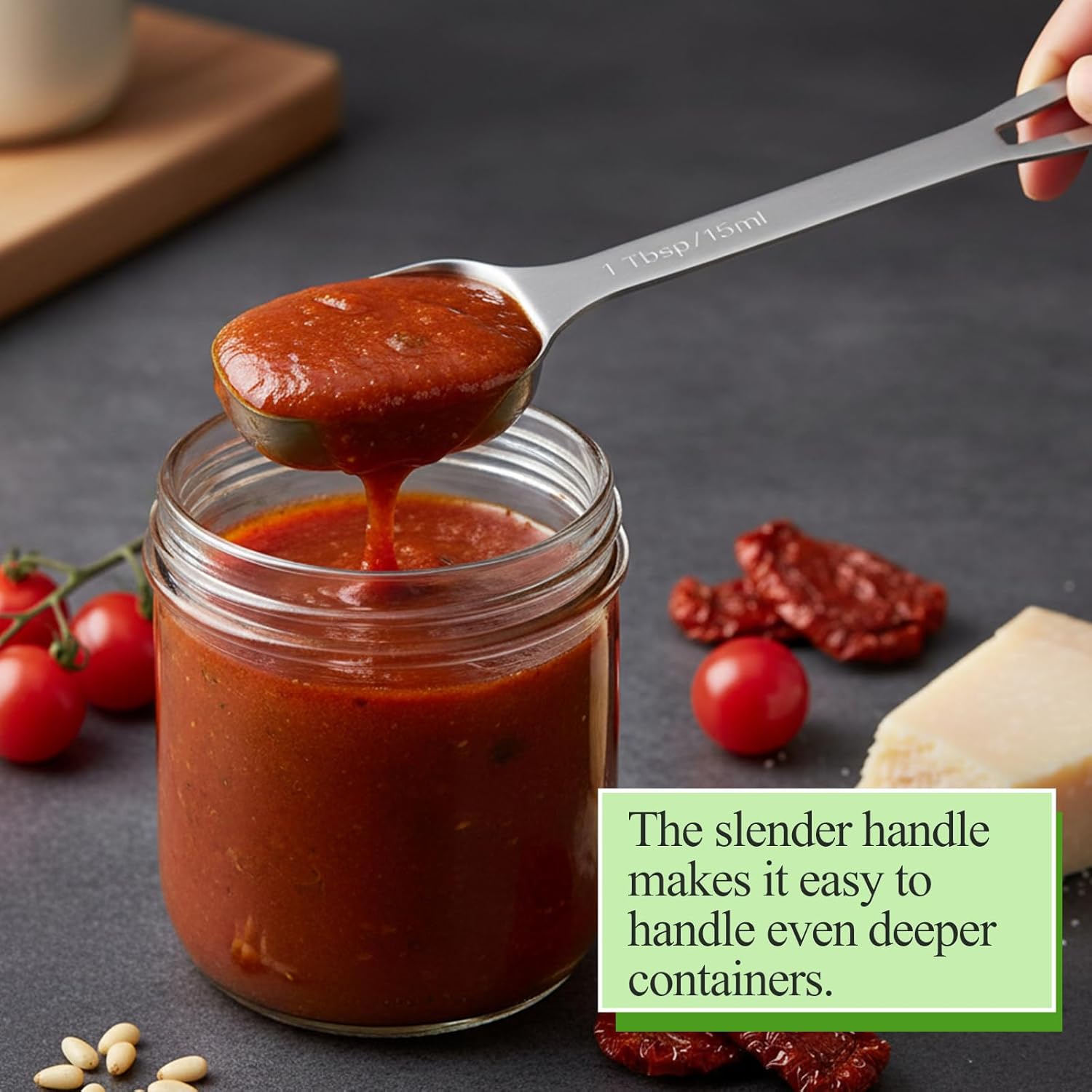 2 Pcs 1 Tablespoon, Stainless Steel Single Long Handle Measuring Spoon Scoop for Coffee Spices Tea Sugar, Dishwasher Safe Rust-Resistant Kitchen Gadgets for Cooking Baking 1tbsp, 3tsp, 15ml, 1/2oz