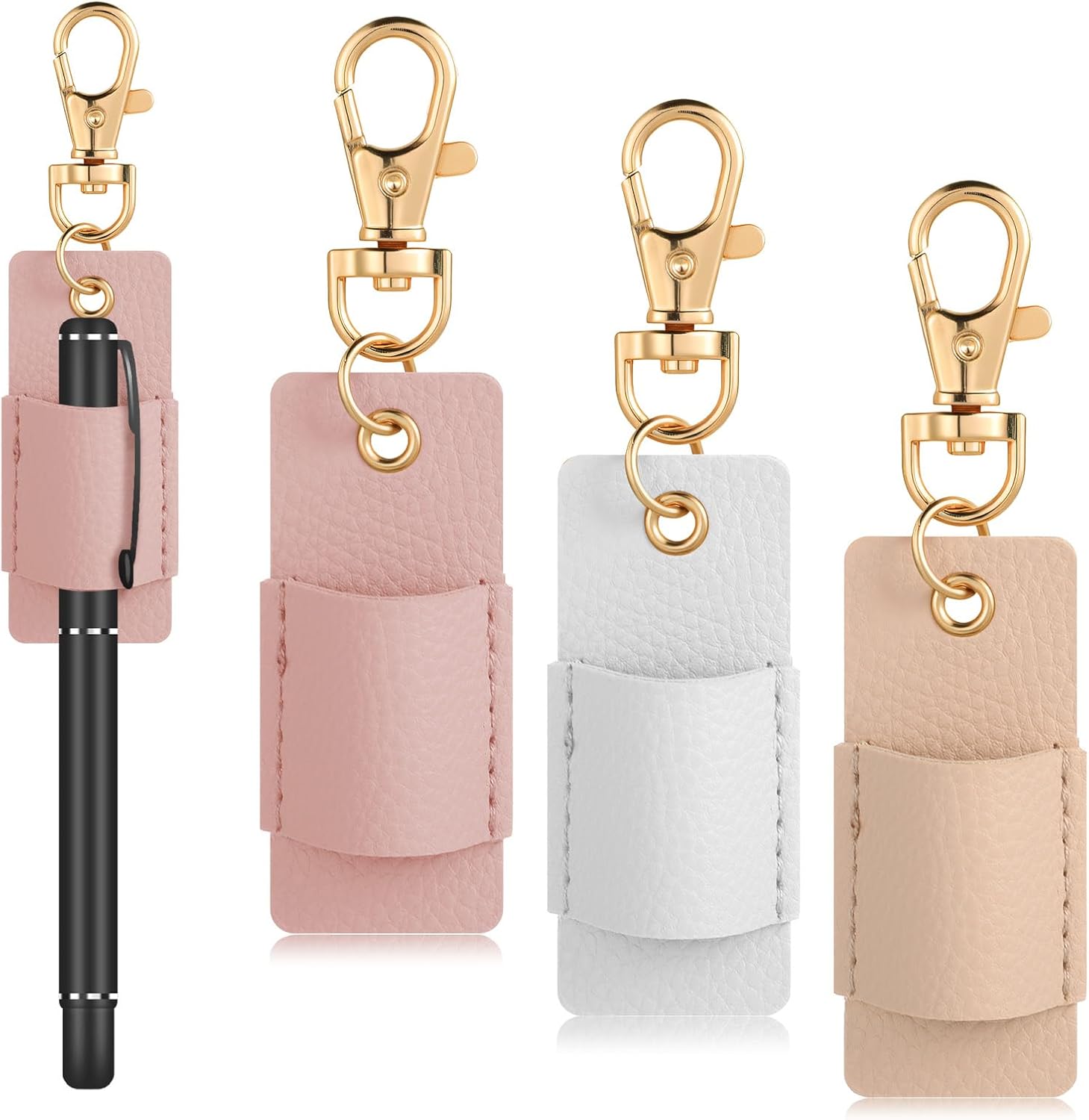 3 Pcs Pen Holder for Lanyard, Anti-Lost Neck Lanyard Pen Holder Keychain, PU Leather Retractable Pencils Clip Portable Single Pouch, Office Supplies for Badge Reels Nurses Clerks Couriers 3 Colors