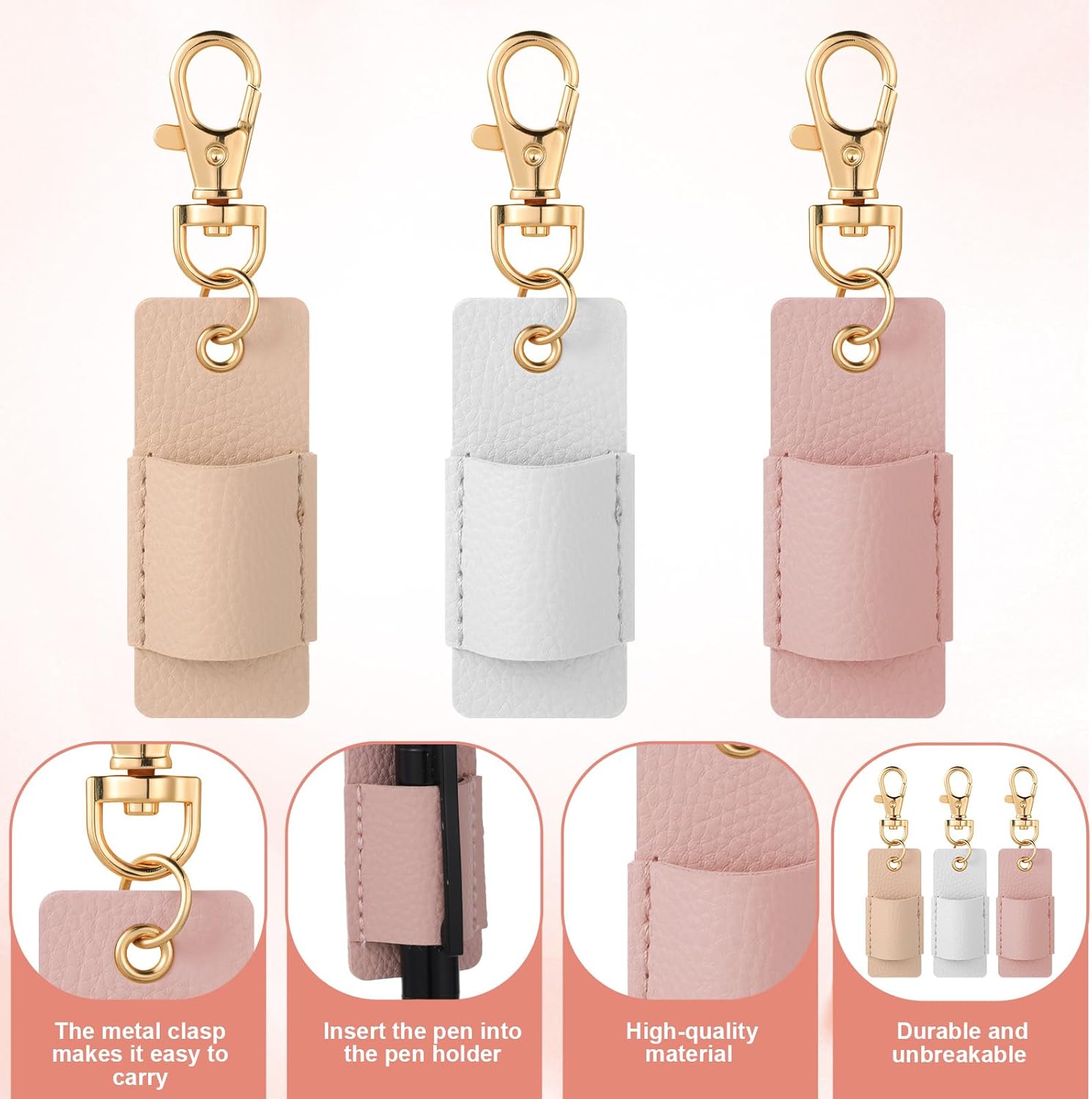 3 Pcs Pen Holder for Lanyard, Anti-Lost Neck Lanyard Pen Holder Keychain, PU Leather Retractable Pencils Clip Portable Single Pouch, Office Supplies for Badge Reels Nurses Clerks Couriers 3 Colors