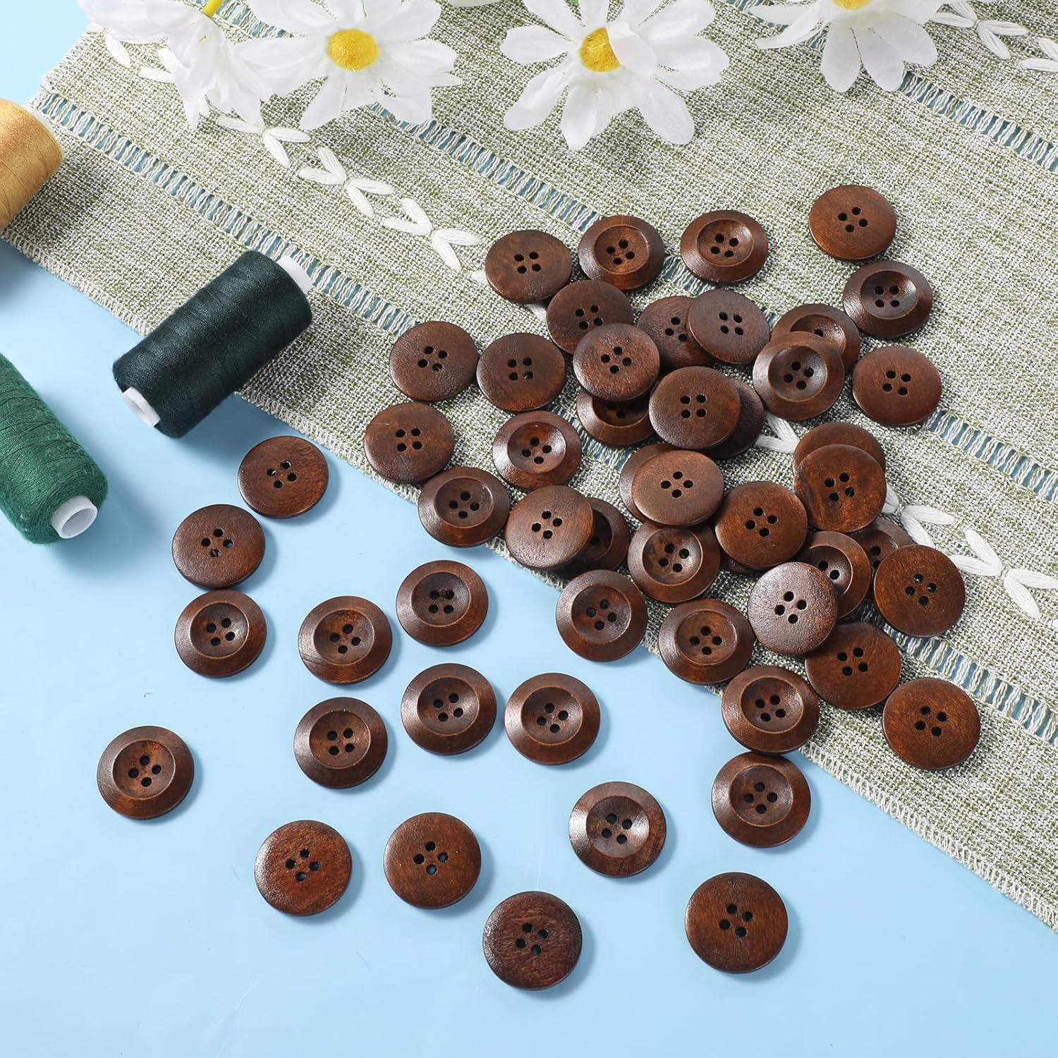 50 Pcs Big Wooden Buttons, 1 Inch 25 mm Small Natural Wood Brown Buttons 4 Hole Round Sewing Large Replacement Button for Clothing, DIY Crafts, Jackets, Sewing Project, Home Decorations