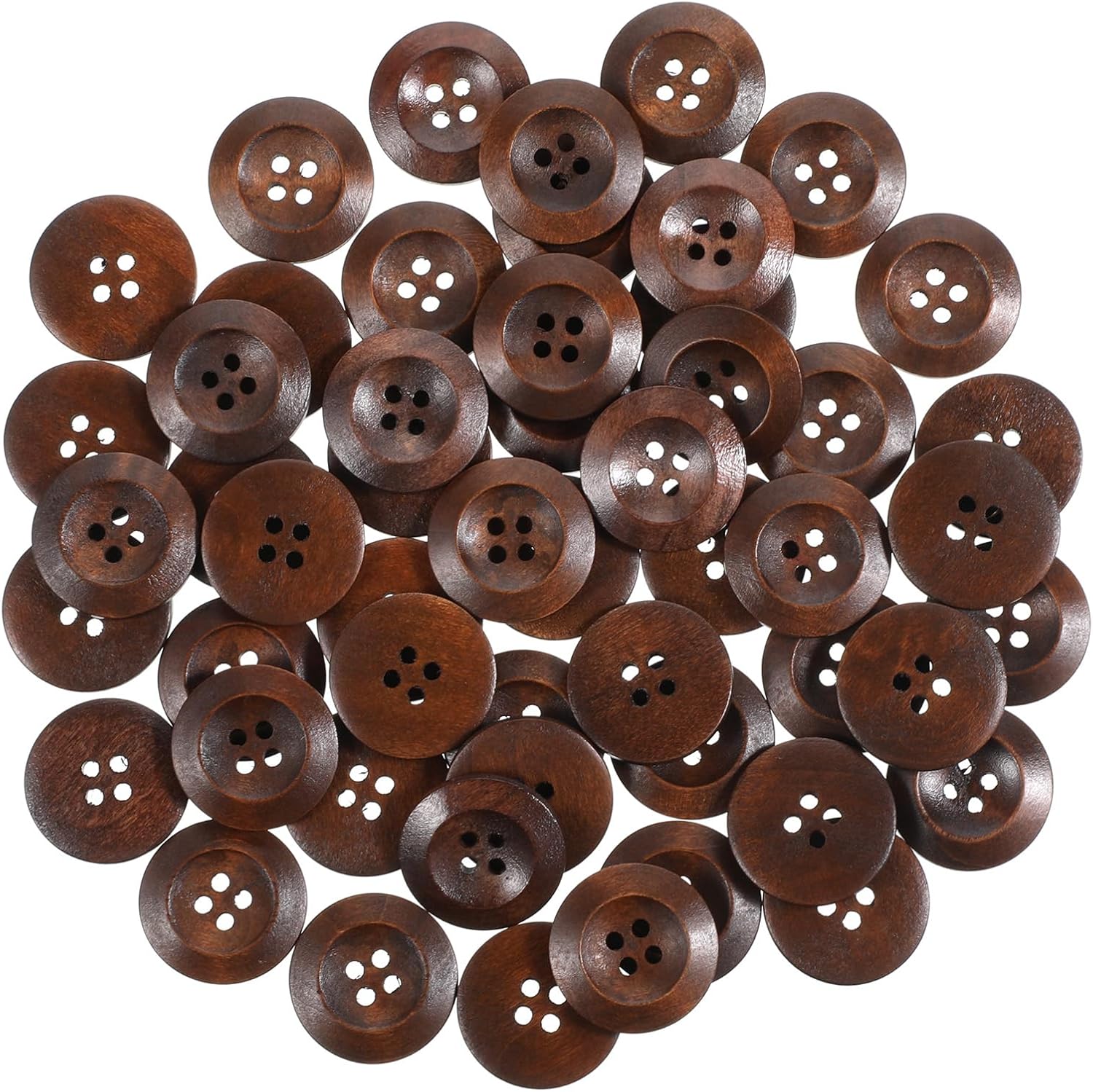 50 Pcs Big Wooden Buttons, 1 Inch 25 mm Small Natural Wood Brown Buttons 4 Hole Round Sewing Large Replacement Button for Clothing, DIY Crafts, Jackets, Sewing Project, Home Decorations