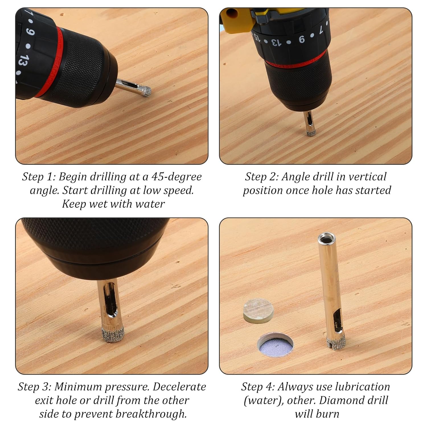 1/4" Diamond Hole Saw Drill Bits, 15PCS Glass Tile Holes Saw 1.1 inch Cutting Depth Glass Hole Saws Tile Holes Saws for Ceramic Marble Porcelain Tiles Granite Quartz