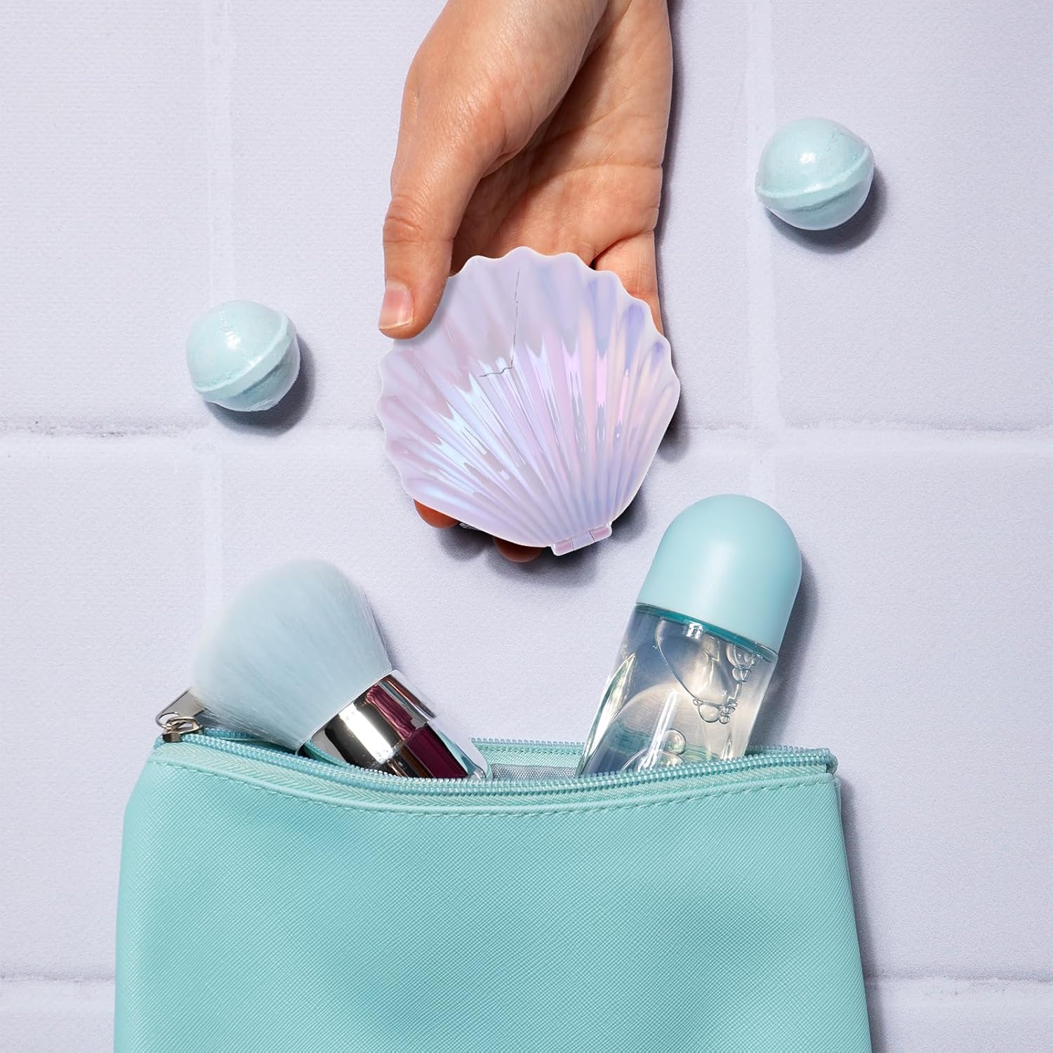 2 PCS Shell Folding Hair Brush with Mirror, Foldable Mini Hairbrush Retractable Purse Combs Cute Small Travel Brushes for Women, Portable Shell Pocket Comb for Purse Purple, Green