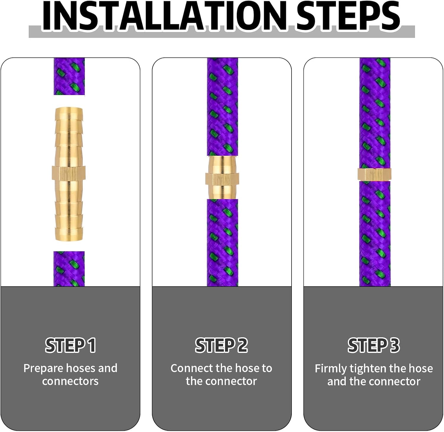 1/4 Inch Hose Barb Fitting, 12 Pcs Brass Splicer Mender Barbed Connector Air Hose Fittings Metal Air Line Repair Kit Garden Straight Watertight Hoses Connectors for Water, Fuel, Oil