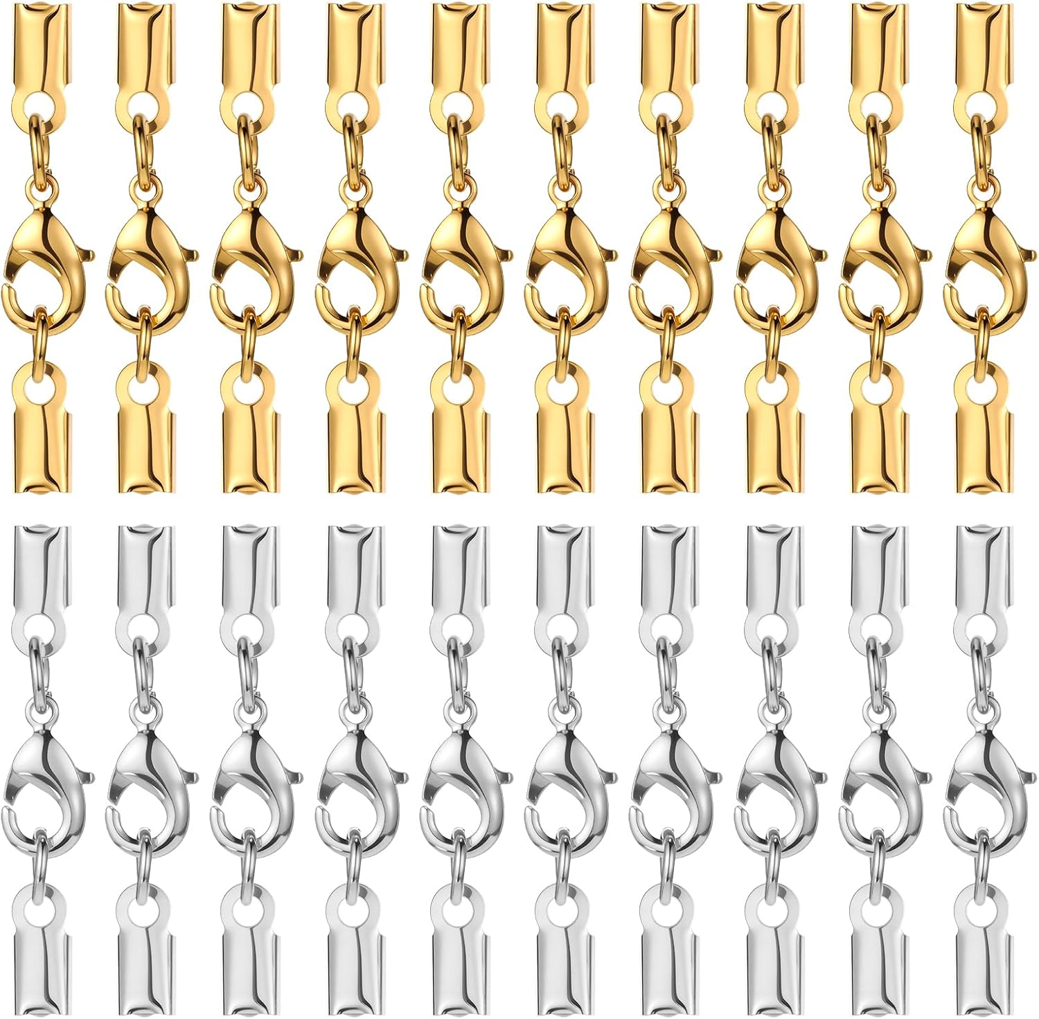 20 Pieces Fold Over Cord Ends Cord Crimp Tips, Copper Jewelry Connector Clasp Caps for Leather Cords, Ribbon, DIY Bracelets Necklace Jewelry Making, 3.5 x 9 mm/ 0.14 x 0.35 Inch 2 Colors