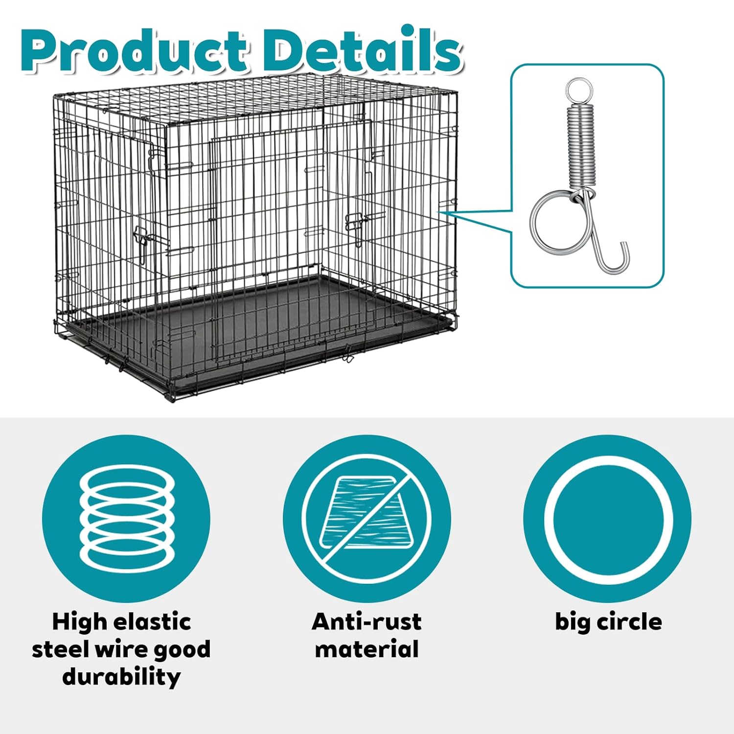 10 Pack Spring Cage Latch Door Spring Hook, Pet Door Latch Metal Finger Pet Cage Lock Wire Clips Rabbit Cages Accessories for Rabbit, Dog, Cat, Parrot, Guinea Pig, Small Animal Cages Doors Large
