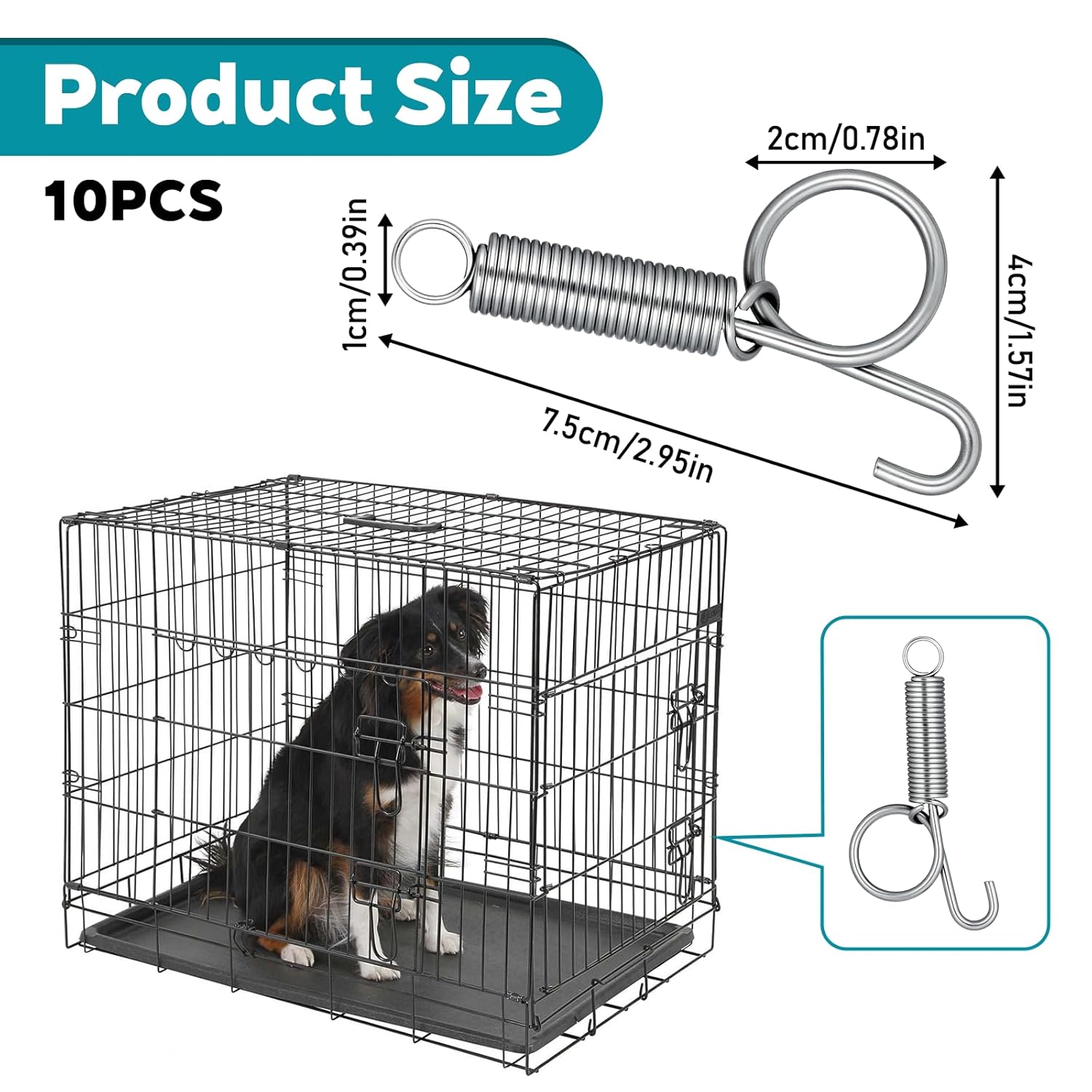 10 Pack Spring Cage Latch Door Spring Hook, Pet Door Latch Metal Finger Pet Cage Lock Wire Clips Rabbit Cages Accessories for Rabbit, Dog, Cat, Parrot, Guinea Pig, Small Animal Cages Doors Large