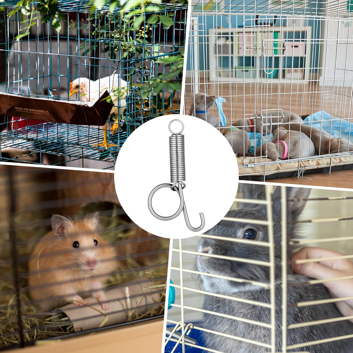 10 Pack Spring Cage Latch Door Spring Hook, Pet Door Latch Metal Finger Pet Cage Lock Wire Clips Rabbit Cages Accessories for Rabbit, Dog, Cat, Parrot, Guinea Pig, Small Animal Cages Doors Large