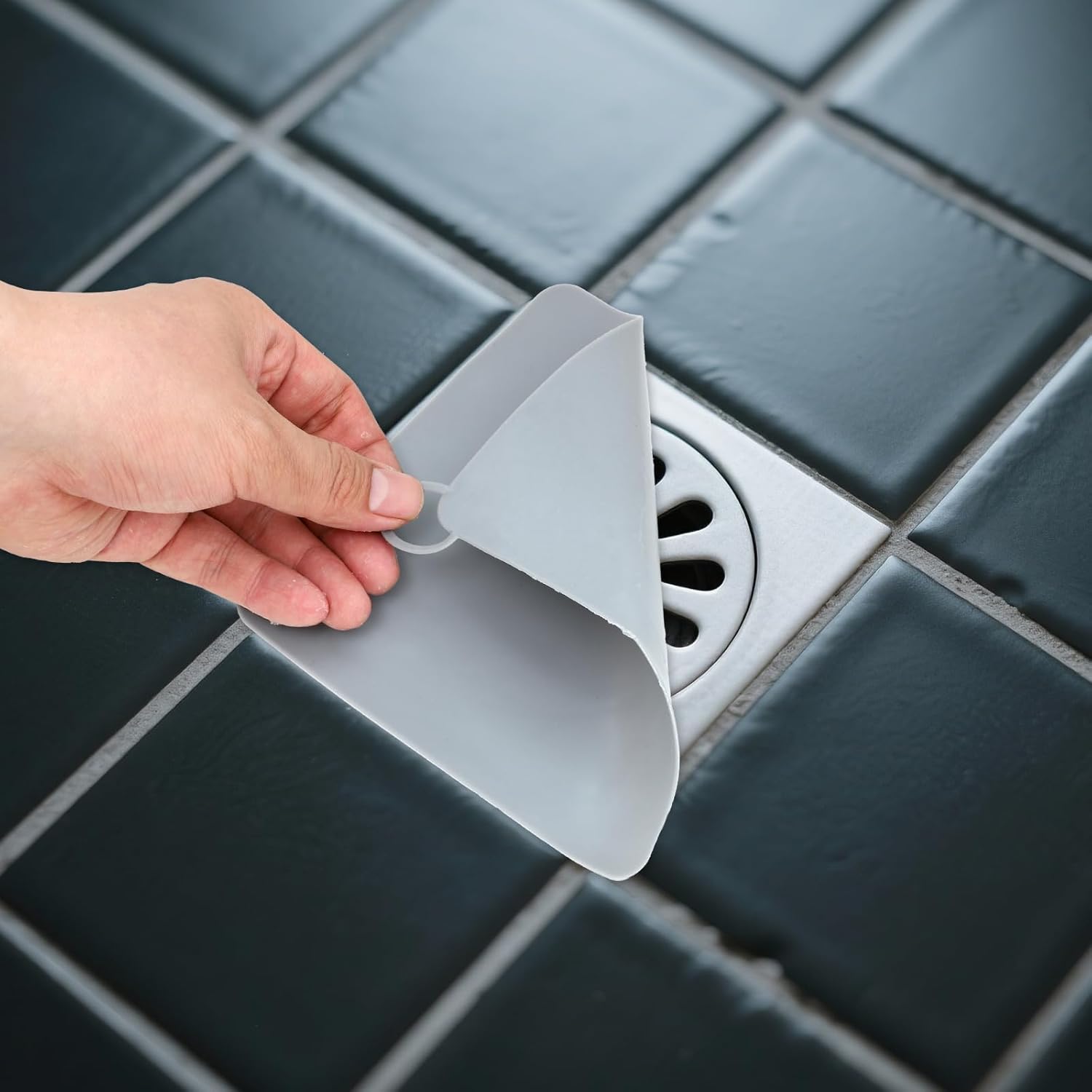 Drain Cover, 6 PCS Silicone Shower Drain Cover Square Bathtub Stopper Multifunctional Floor Drain Covers Anti-Blocking Sink Covers for Laundr Kitchen Bathroom Grey, White, 5.9 x 5.9 Inch