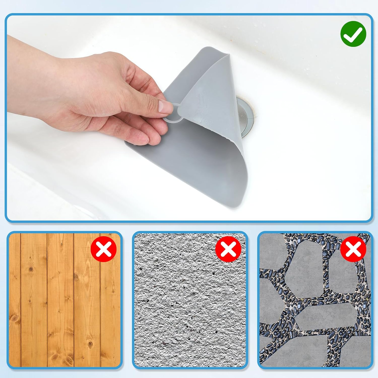 Drain Cover, 6 PCS Silicone Shower Drain Cover Square Bathtub Stopper Multifunctional Floor Drain Covers Anti-Blocking Sink Covers for Laundr Kitchen Bathroom Grey, White, 5.9 x 5.9 Inch