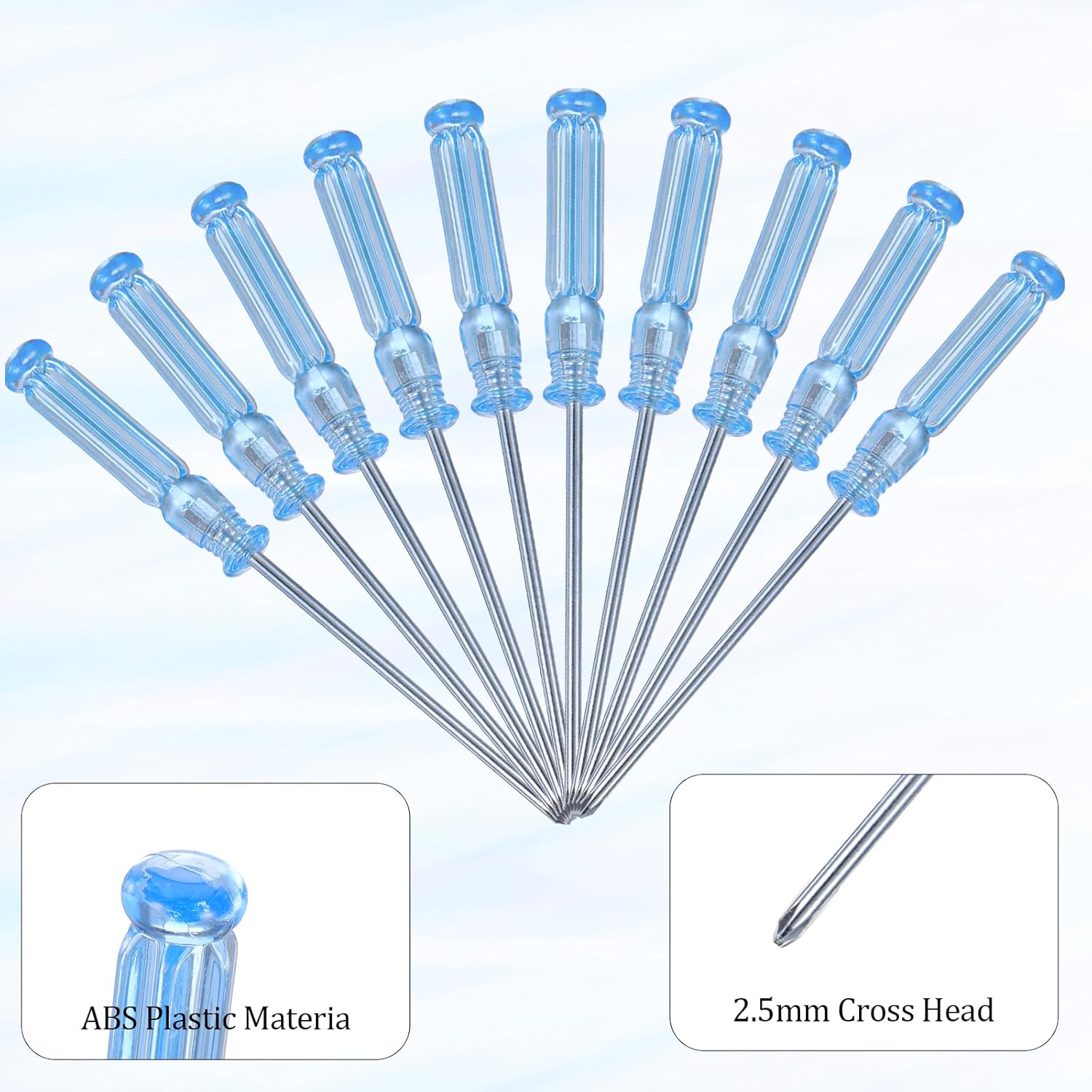 10 Pcs Mini Phillips Screwdriver, 2.5 mm Cross Head Precision Screwdriver Set with Non-Slip Blue Clear Handle 4.9" Total Length Small Screwdrivers for Watch Laptop Eyeglass Small Appliances Repair