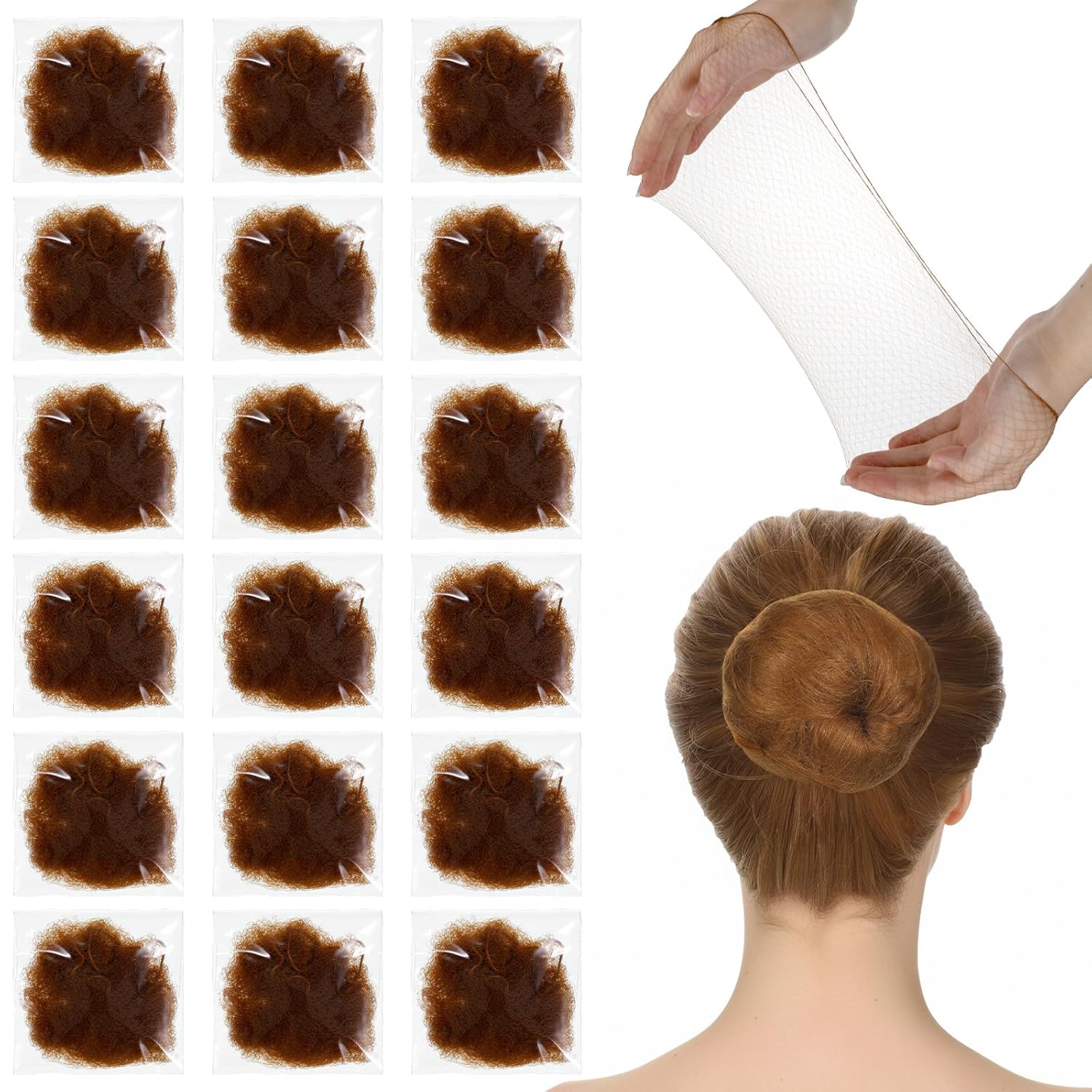 Hair Nets, 35 Pcs Invisible Hair Net for Buns, 20 Inch Strong Nylon Elastic Mesh Wig Nets Hairnet Hairs Accessories for Women Men Ballet, Food Service Workers, Kitchen Daily Styling Brown