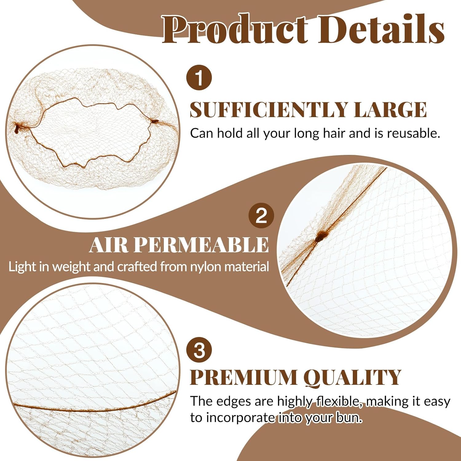 Hair Nets, 35 Pcs Invisible Hair Net for Buns, 20 Inch Strong Nylon Elastic Mesh Wig Nets Hairnet Hairs Accessories for Women Men Ballet, Food Service Workers, Kitchen Daily Styling Brown